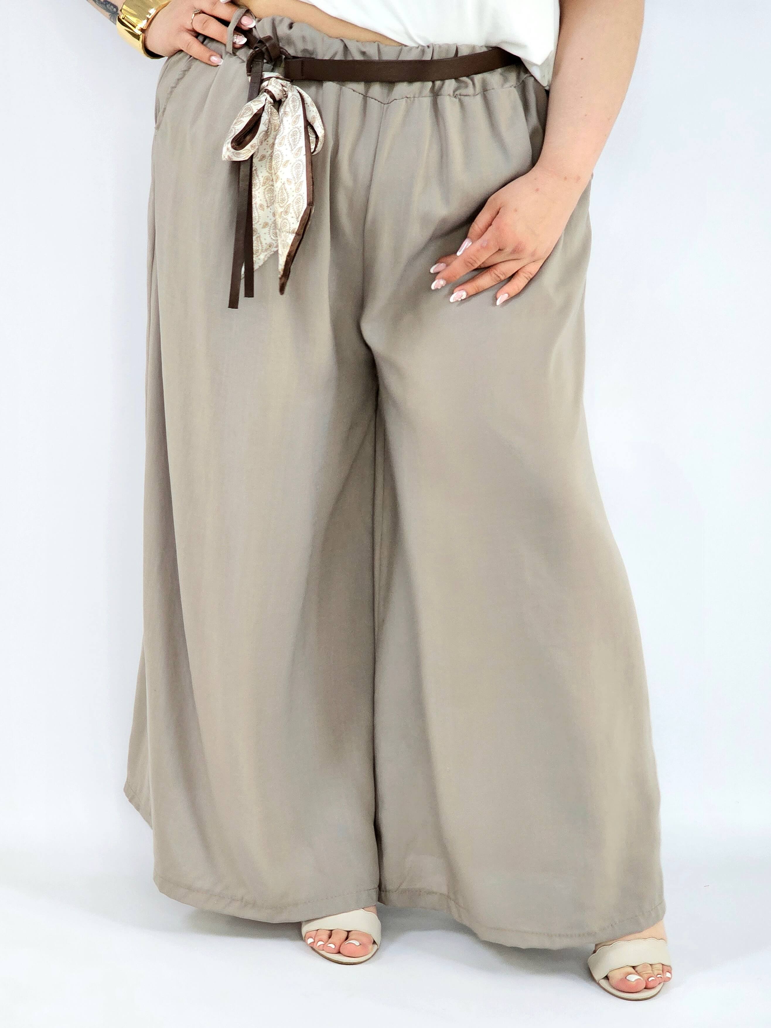 Spodnie plus size szerokie z gumką w pasie i wiązaniem XXL Stylowa XL