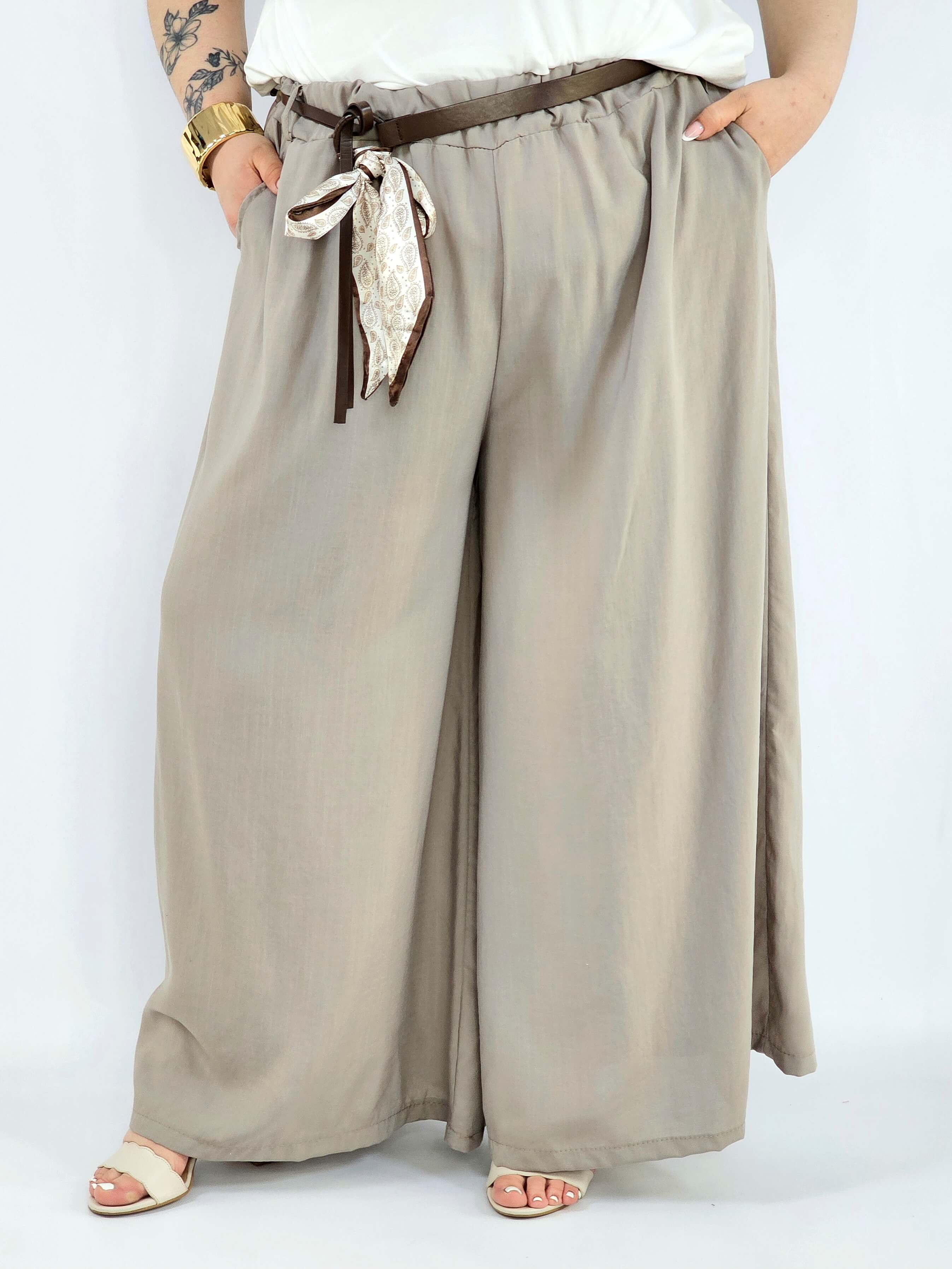 Spodnie plus size szerokie z gumką w pasie i wiązaniem XXL Stylowa XL