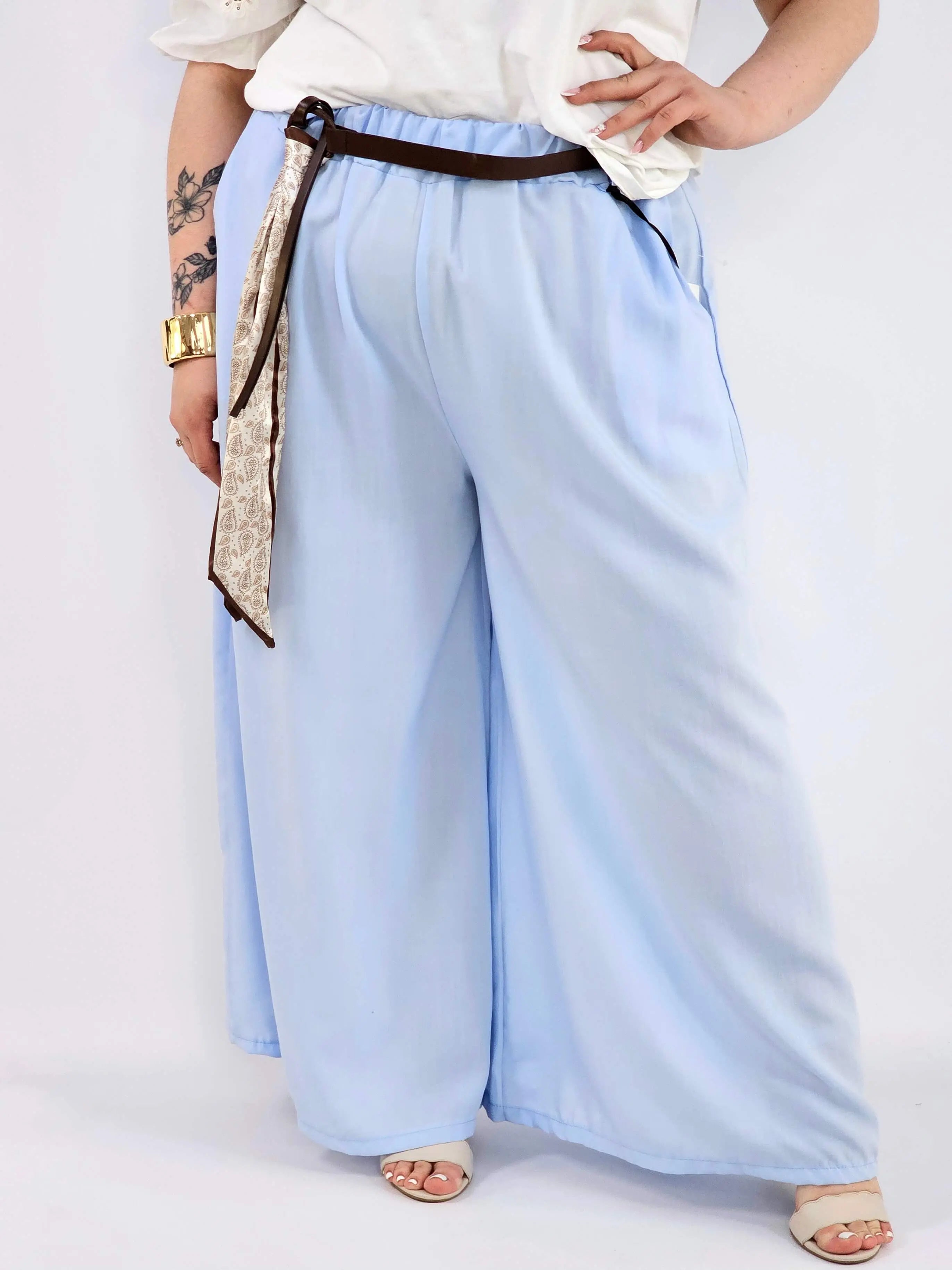 Spodnie plus size szerokie z gumką w pasie i wiązaniem XXL Stylowa XL