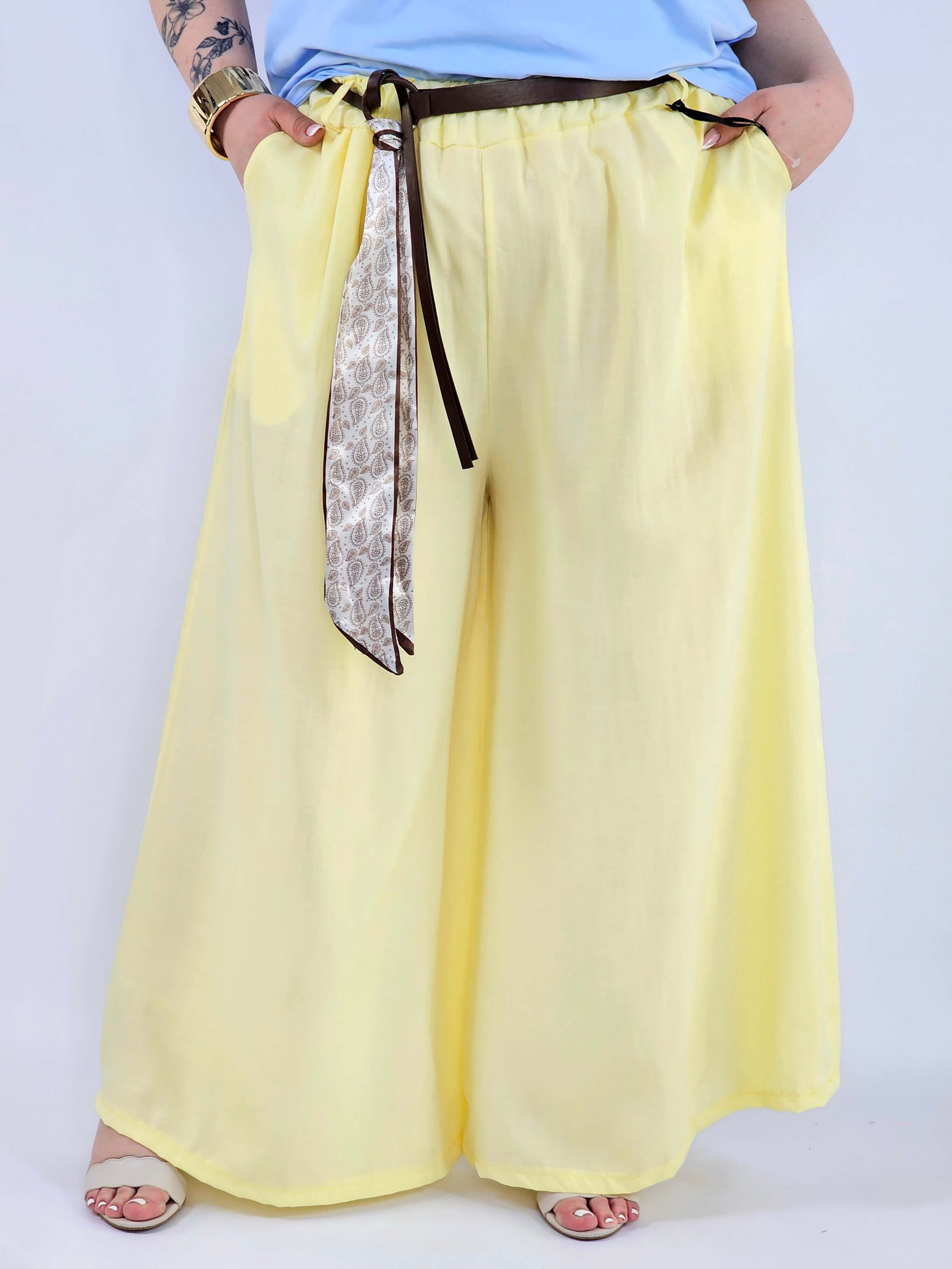 Spodnie plus size szerokie z gumką w pasie i wiązaniem XXL Stylowa XL