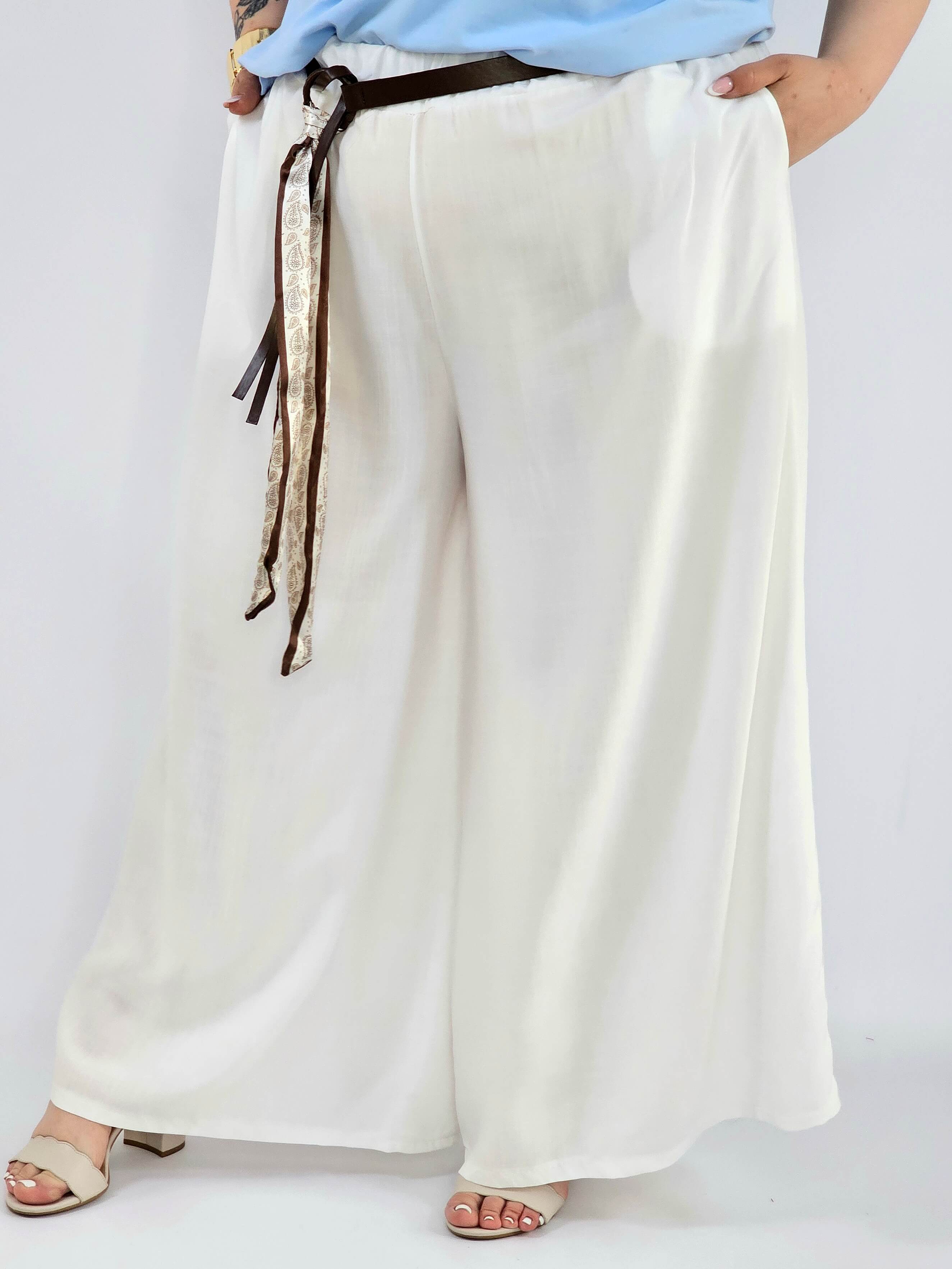 Spodnie plus size szerokie z gumką w pasie i wiązaniem XXL Stylowa XL