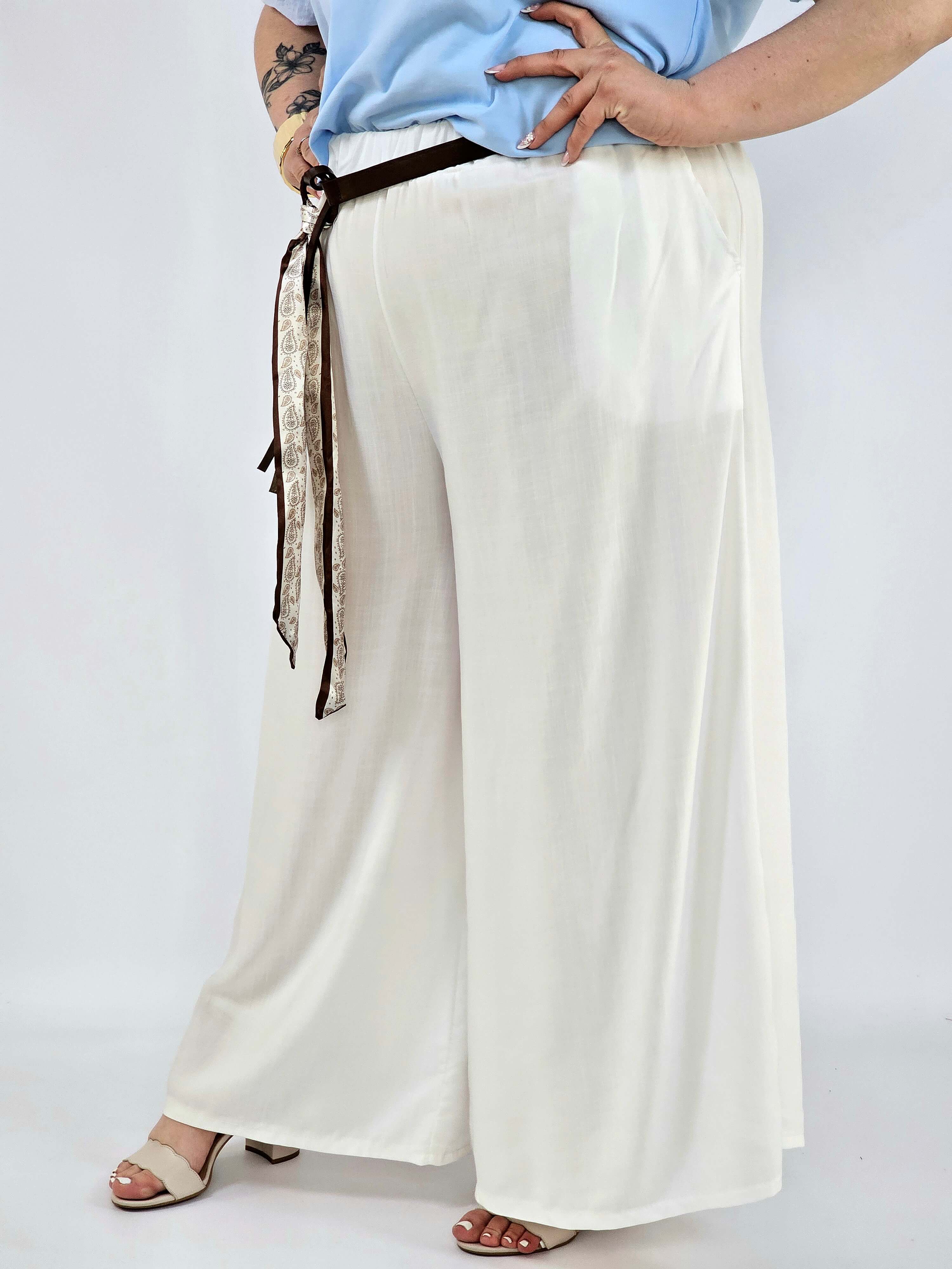 Spodnie plus size szerokie z gumką w pasie i wiązaniem XXL Stylowa XL