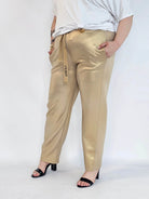 Spodnie plus size z połyskiem – eleganckie spodnie damskie XXL z wysokim stanem Stylowa XL