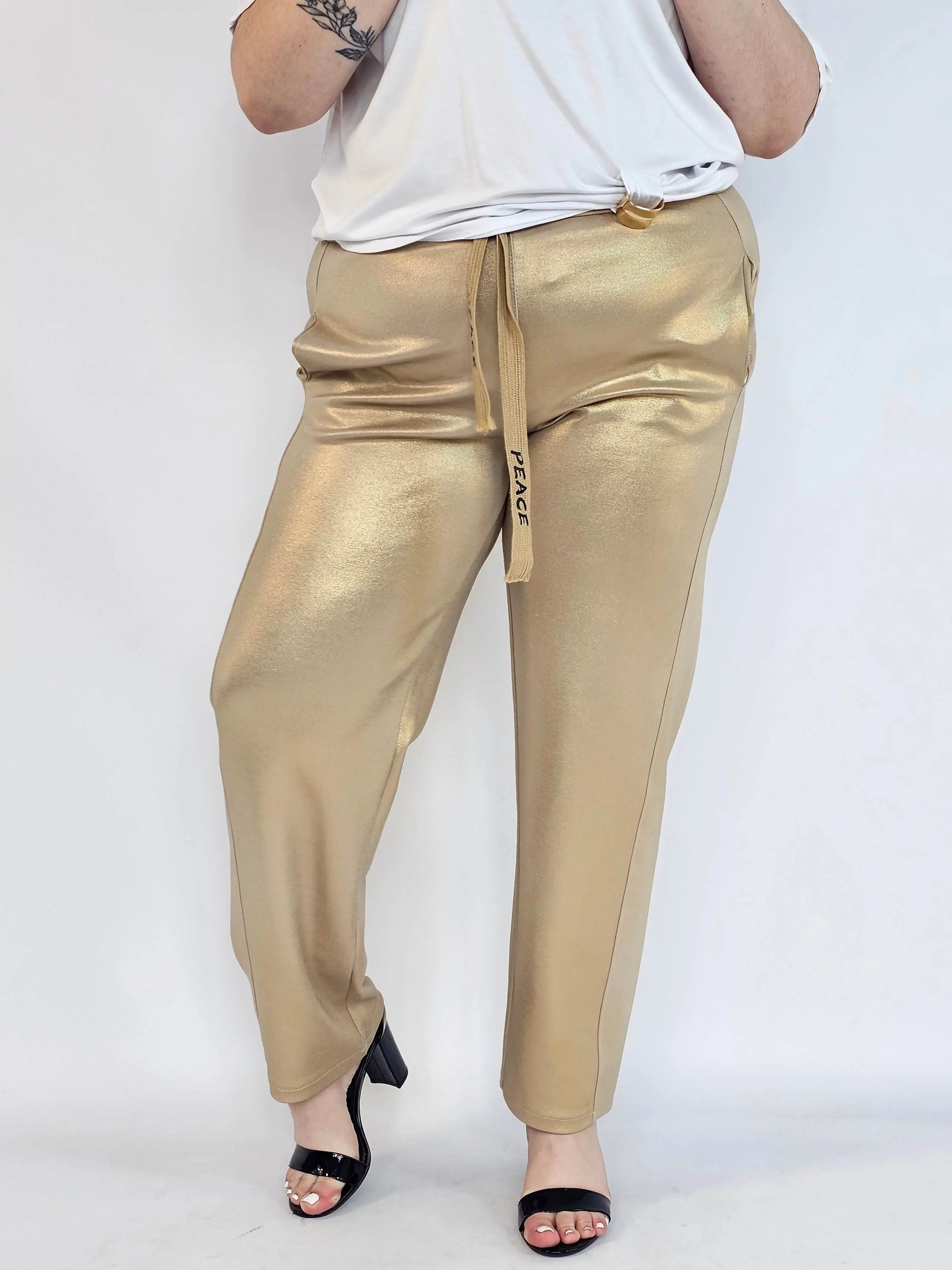 Spodnie plus size z połyskiem – eleganckie spodnie damskie XXL z wysokim stanem Stylowa XL