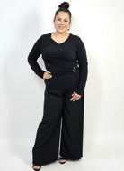 Spodnie plus size z szeroką nogawką i elastycznym pasem Stylowa XL