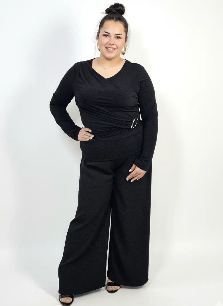 Spodnie plus size z szeroką nogawką i elastycznym pasem Stylowa XL