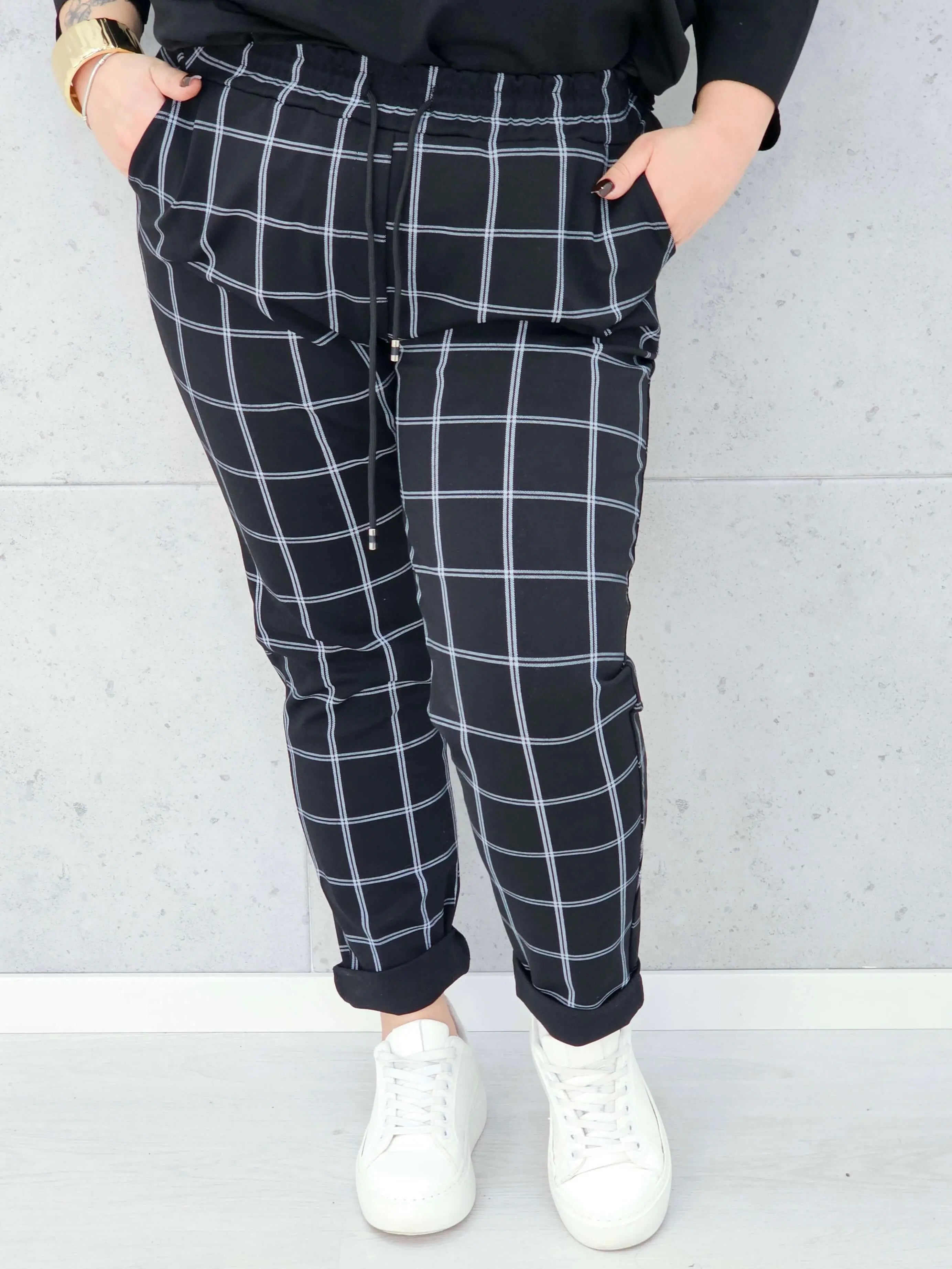 Spodnie w kratkę plus size – wygodne spodnie XXL z elastycznym pasem - Stylowa XL