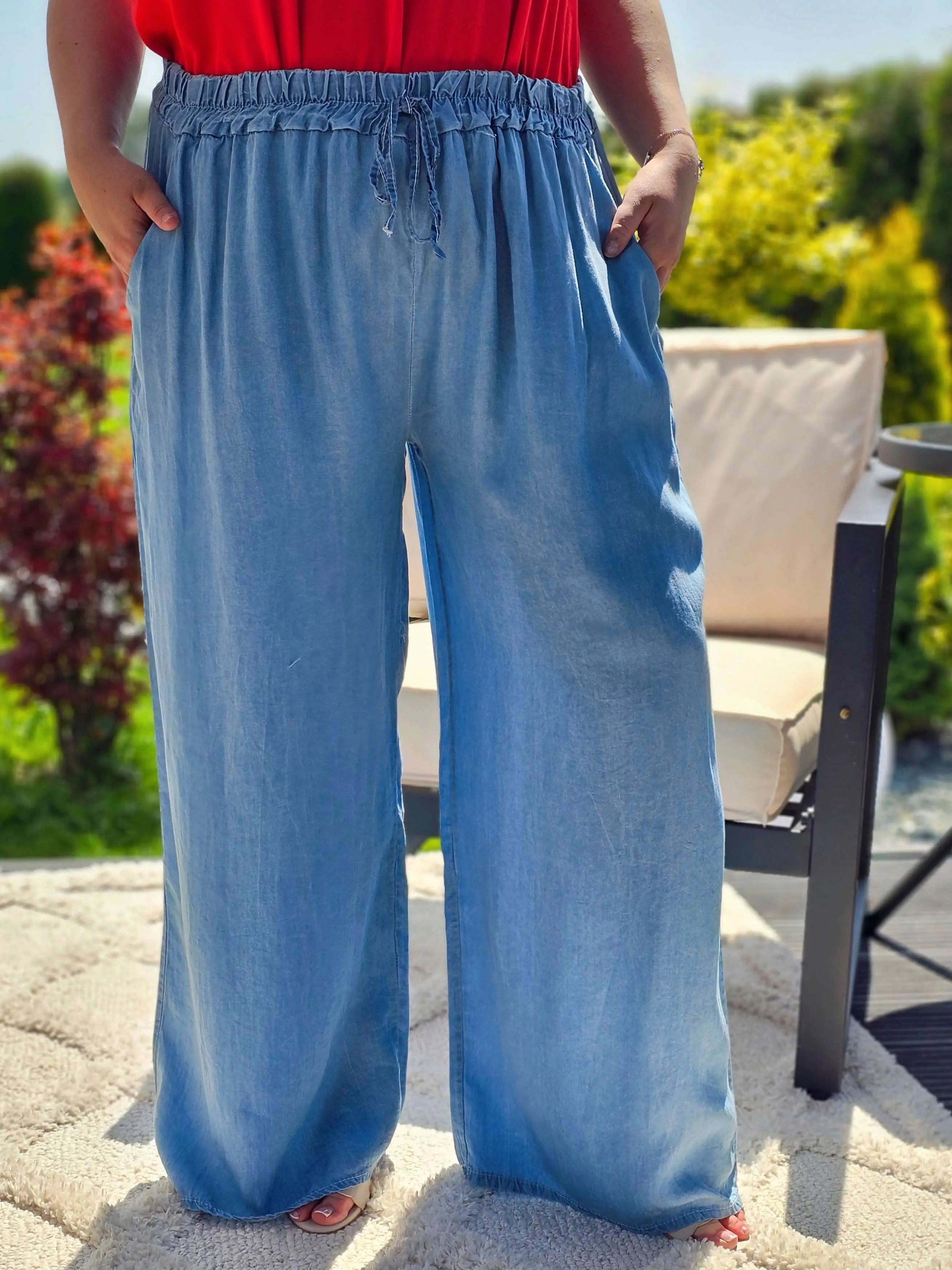 Spodnie z szeroką nogawką - dwa odcienie Stylowa XL