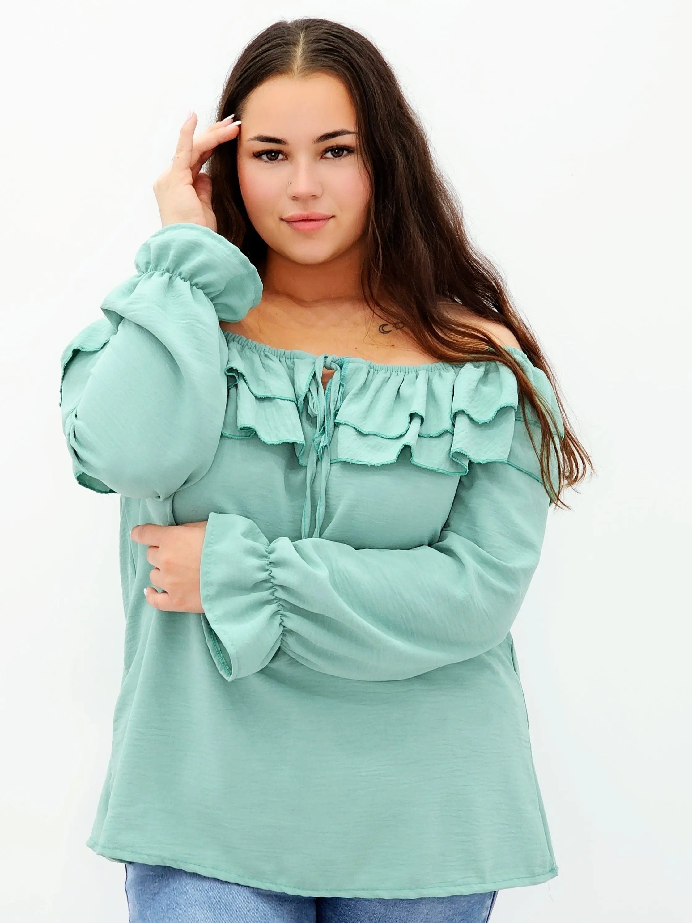 Stylowa bluzka z falbanami i odkrytymi ramionami Stylowa XL