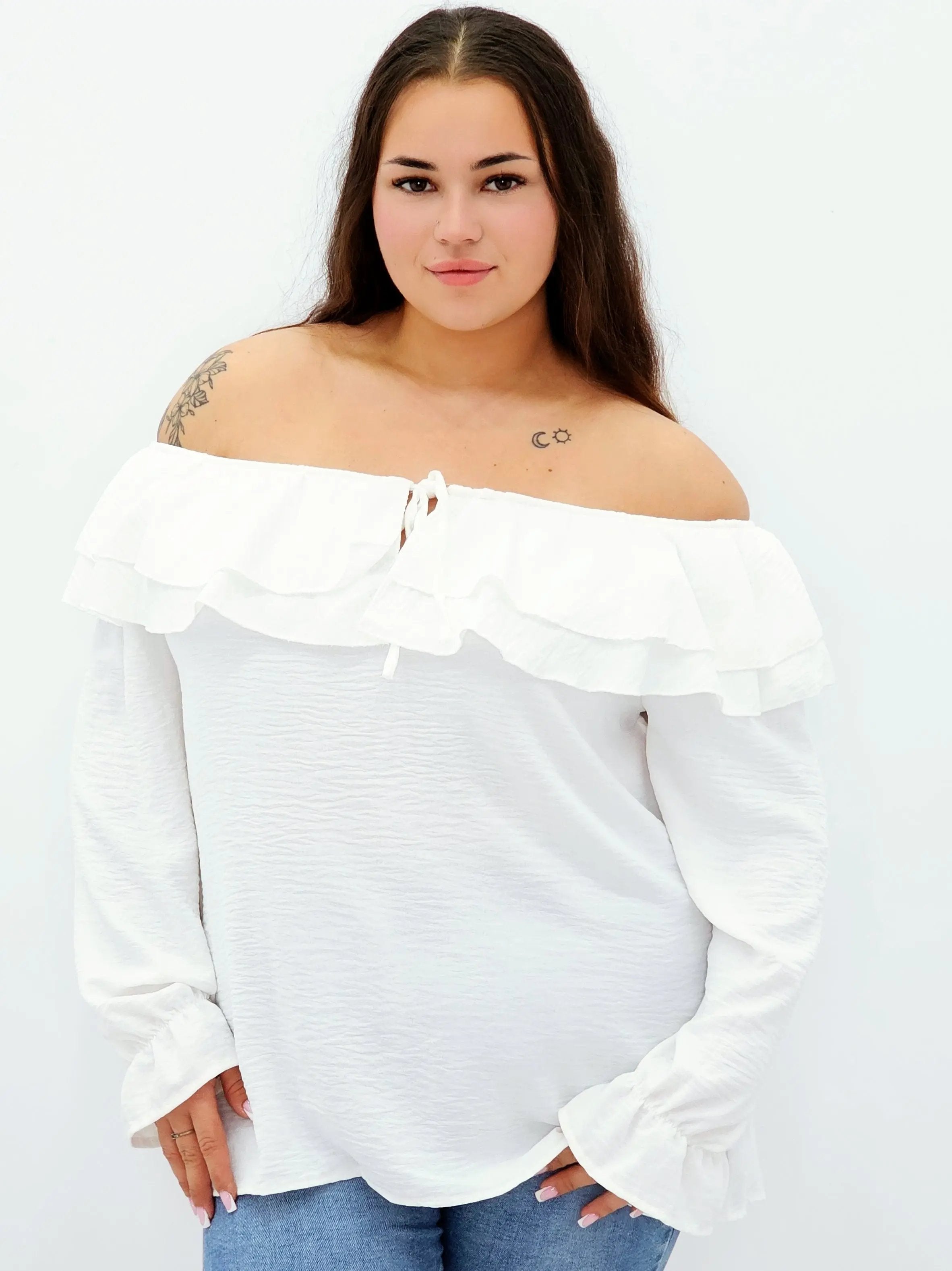 Stylowa bluzka z falbanami i odkrytymi ramionami Stylowa XL