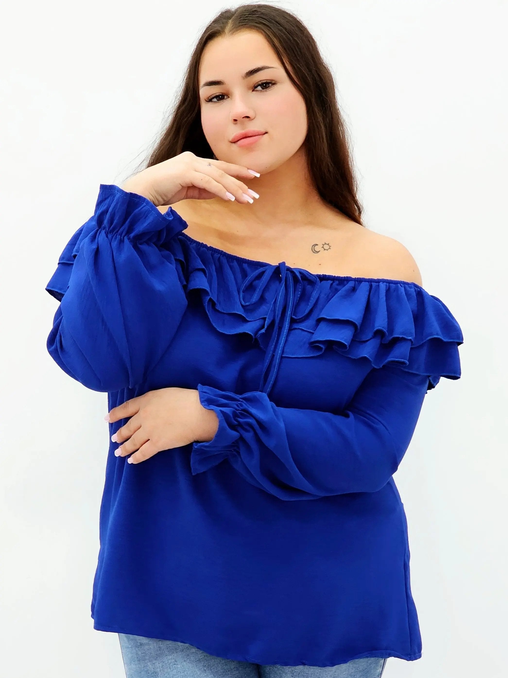 Stylowa bluzka z falbanami i odkrytymi ramionami Stylowa XL