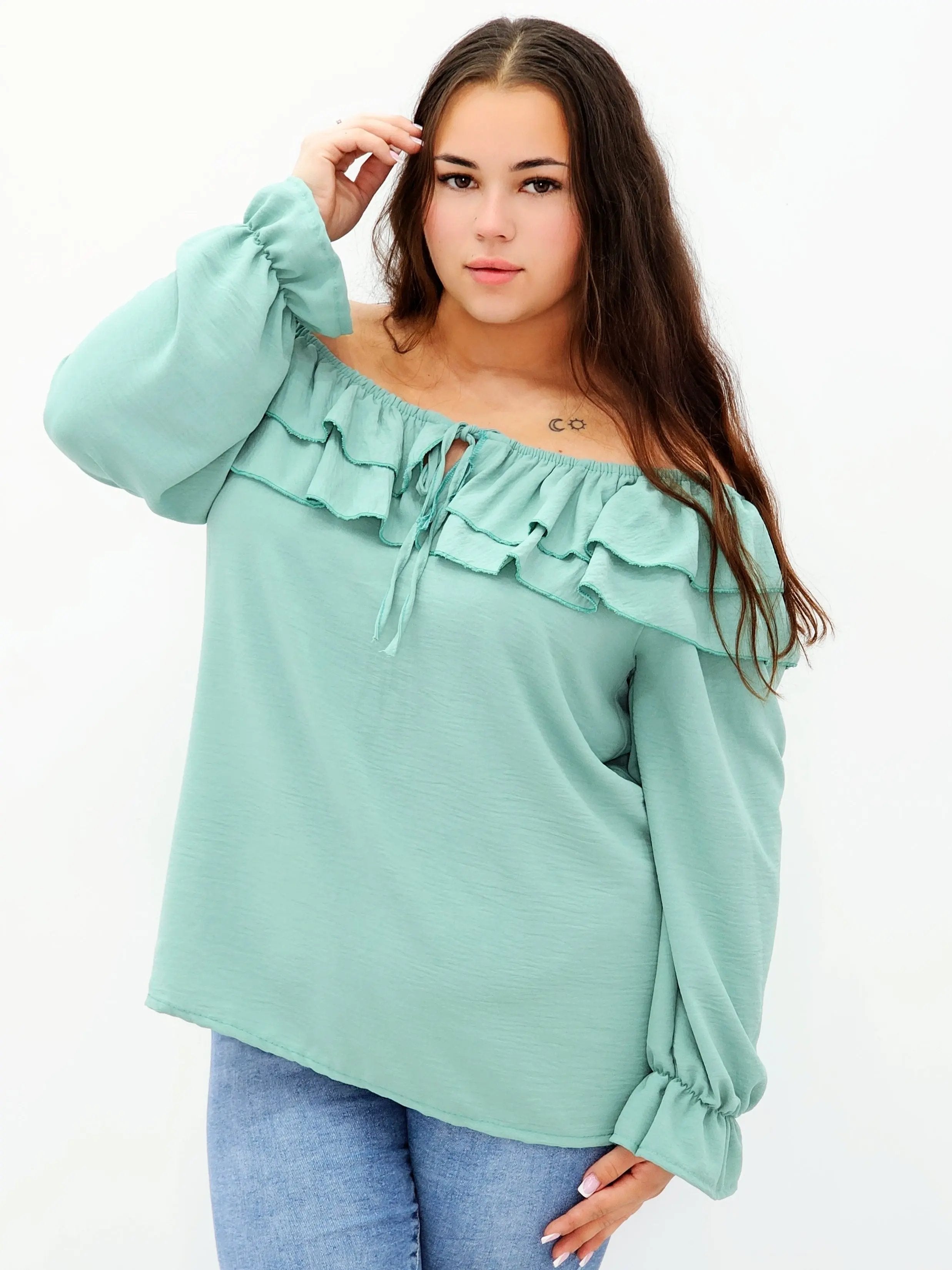 Stylowa bluzka z falbanami i odkrytymi ramionami Stylowa XL