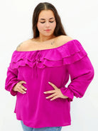 Stylowa bluzka z falbanami i odkrytymi ramionami Stylowa XL