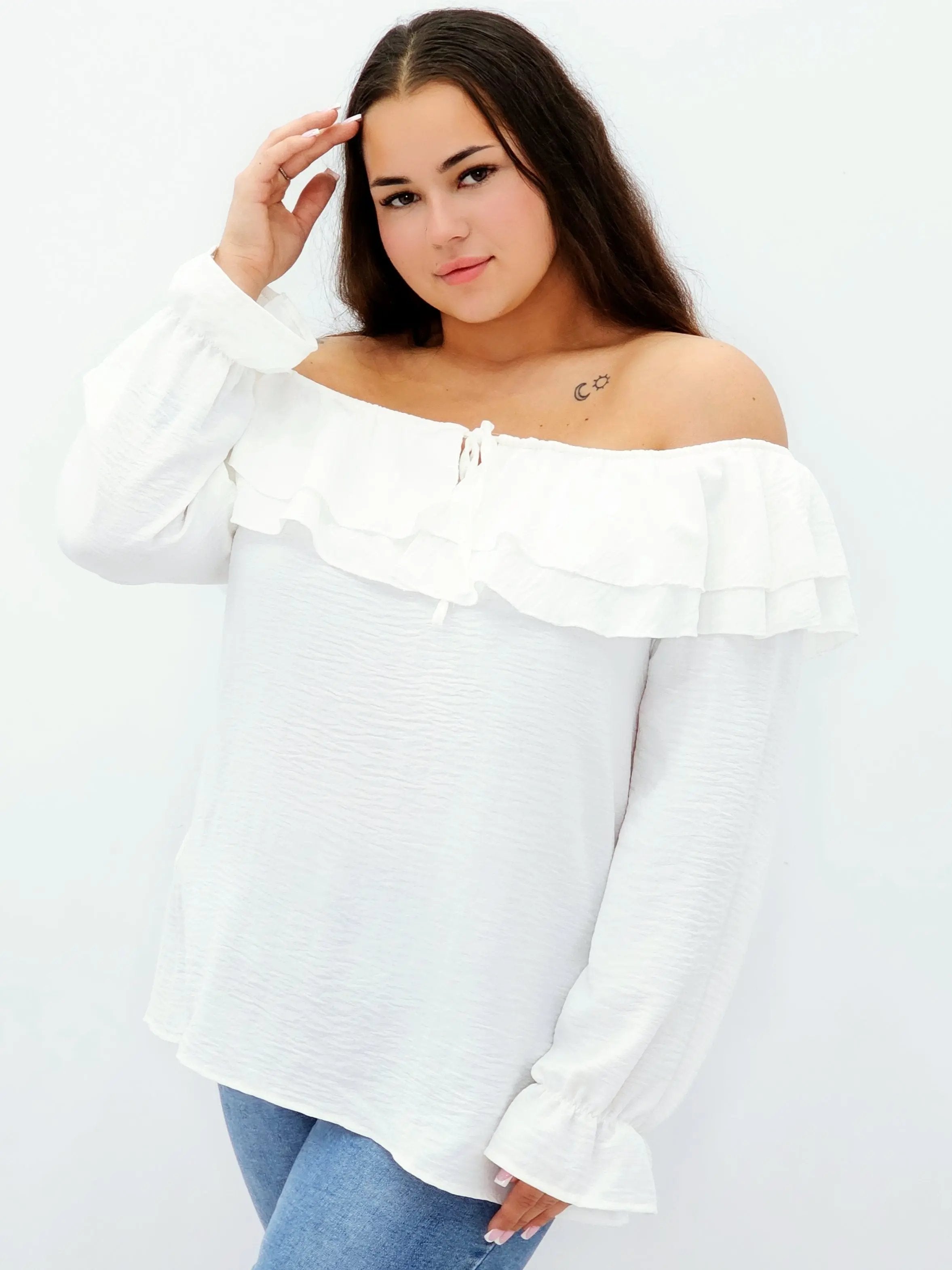 Stylowa bluzka z falbanami i odkrytymi ramionami Stylowa XL