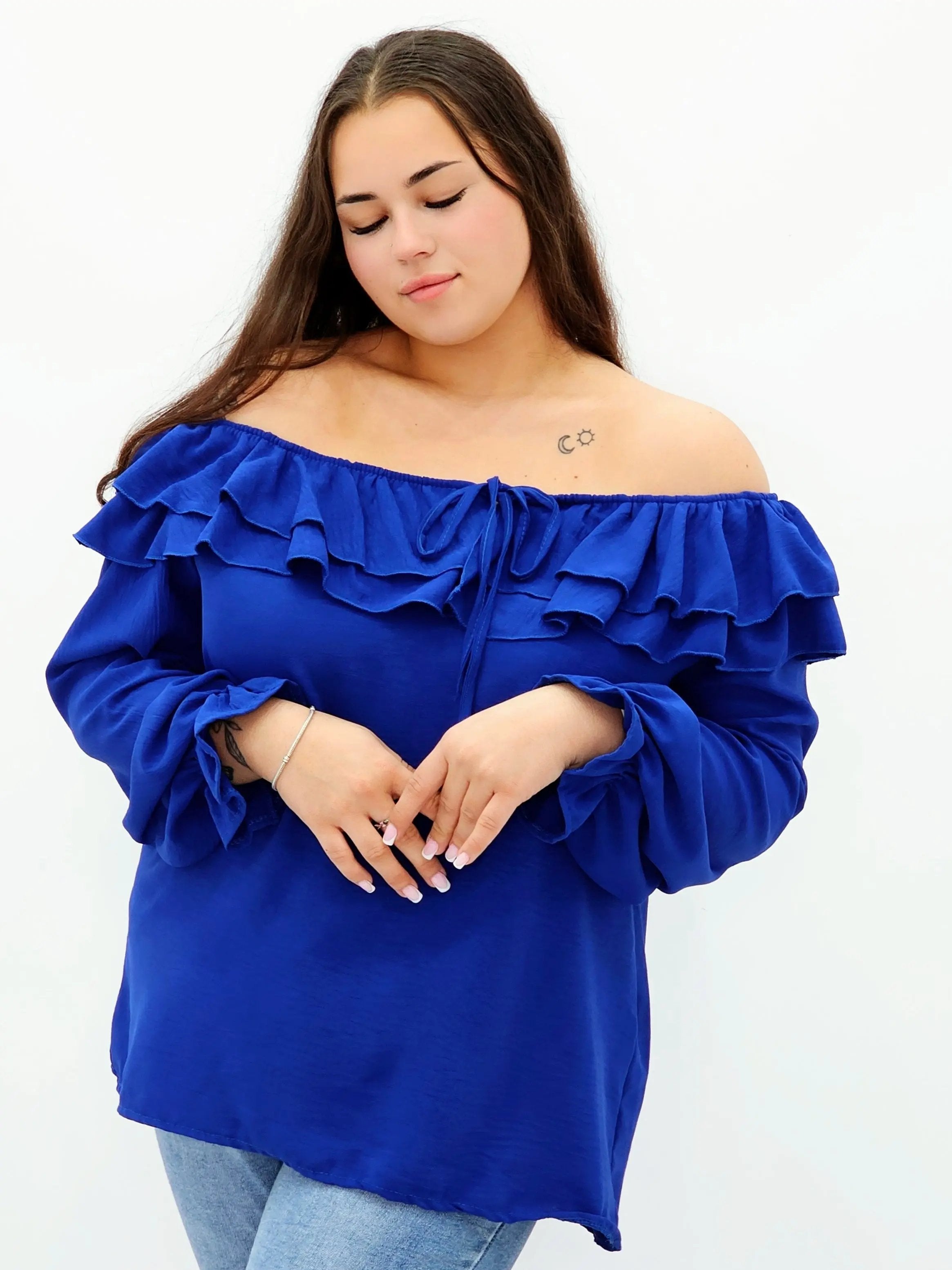 Stylowa bluzka z falbanami i odkrytymi ramionami Stylowa XL