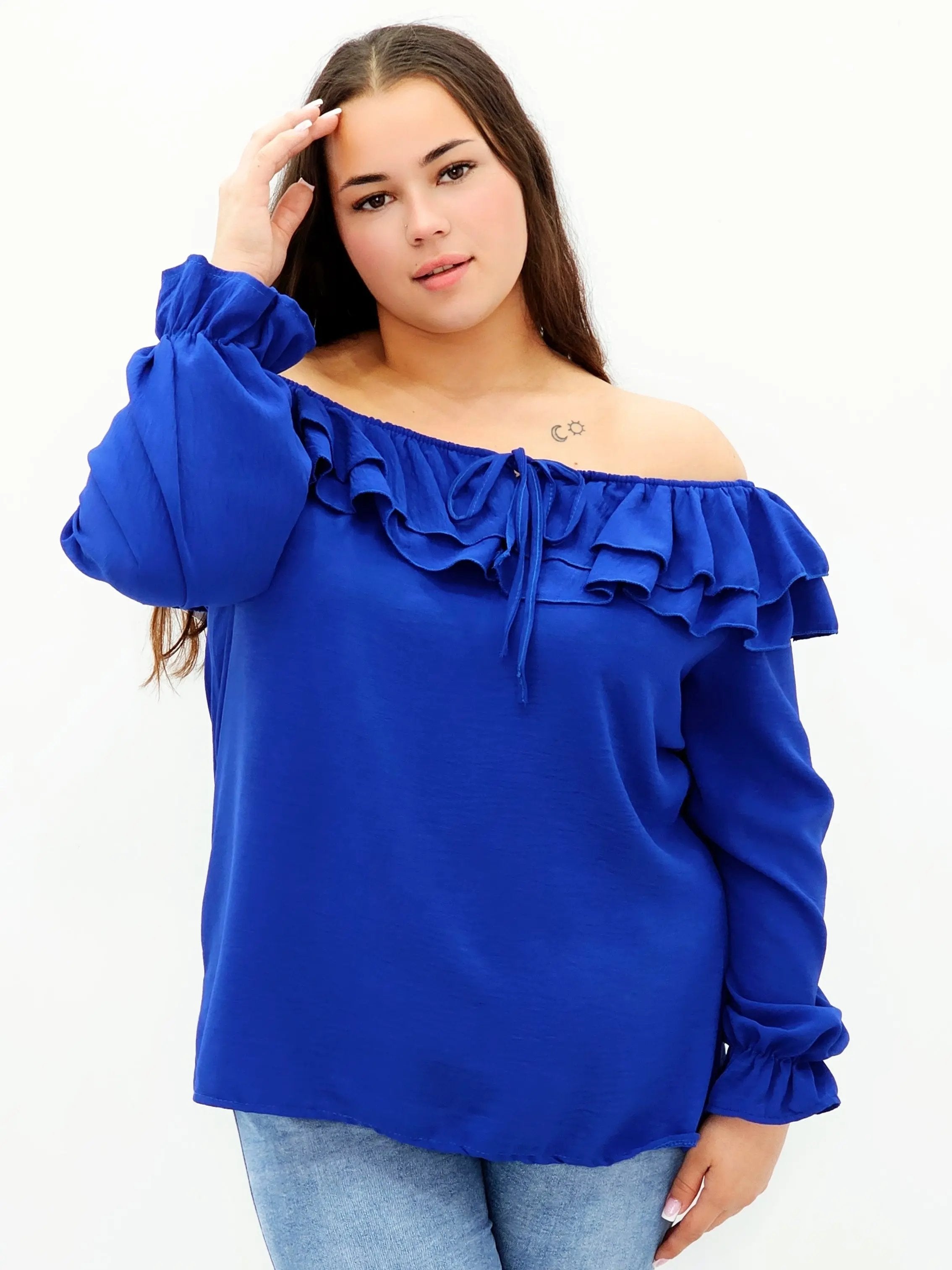 Stylowa bluzka z falbanami i odkrytymi ramionami Stylowa XL