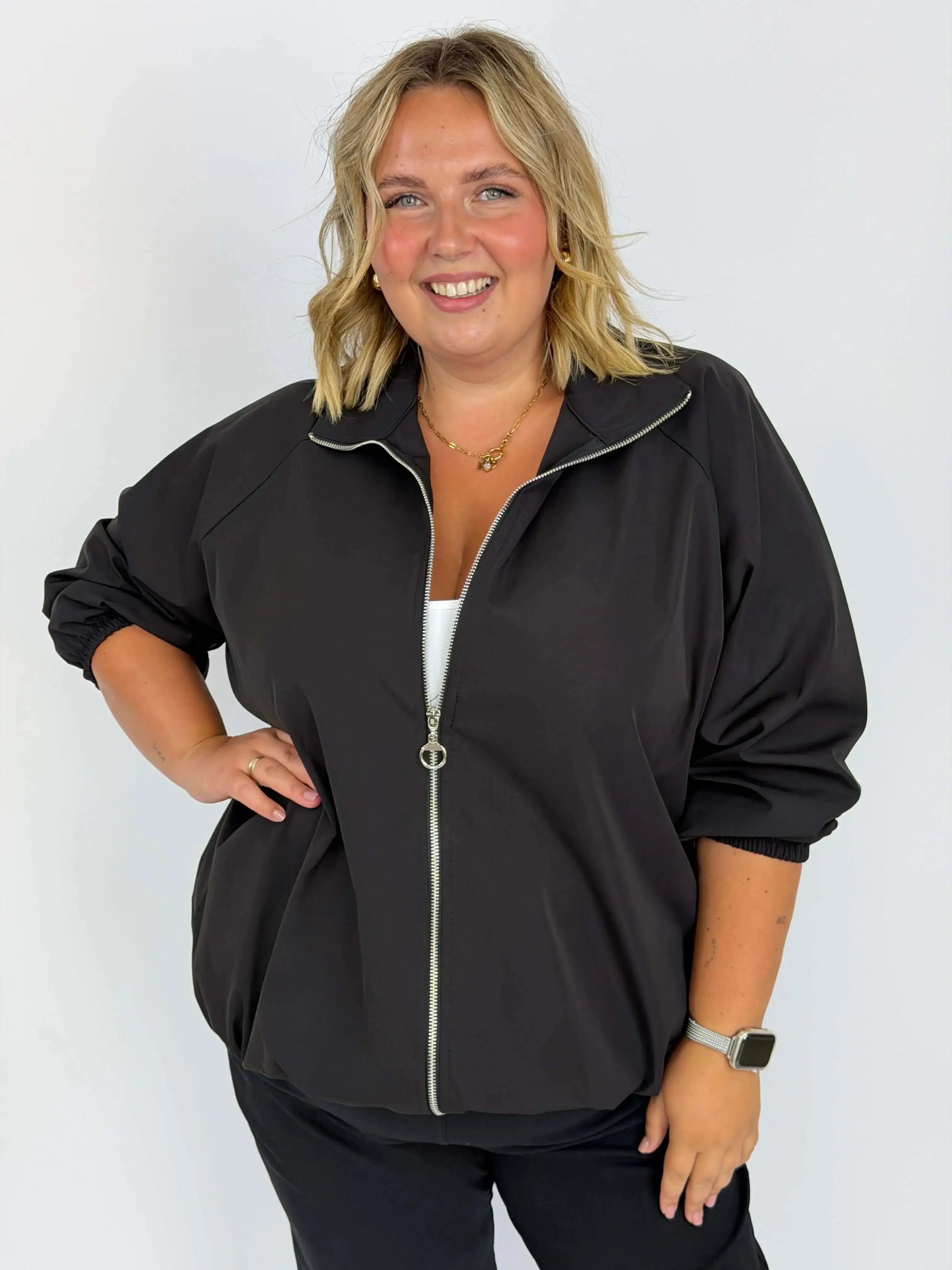 Stylowa kurtka bomberka viscosowa Plus Size zapinana na zamek Stylowa XL