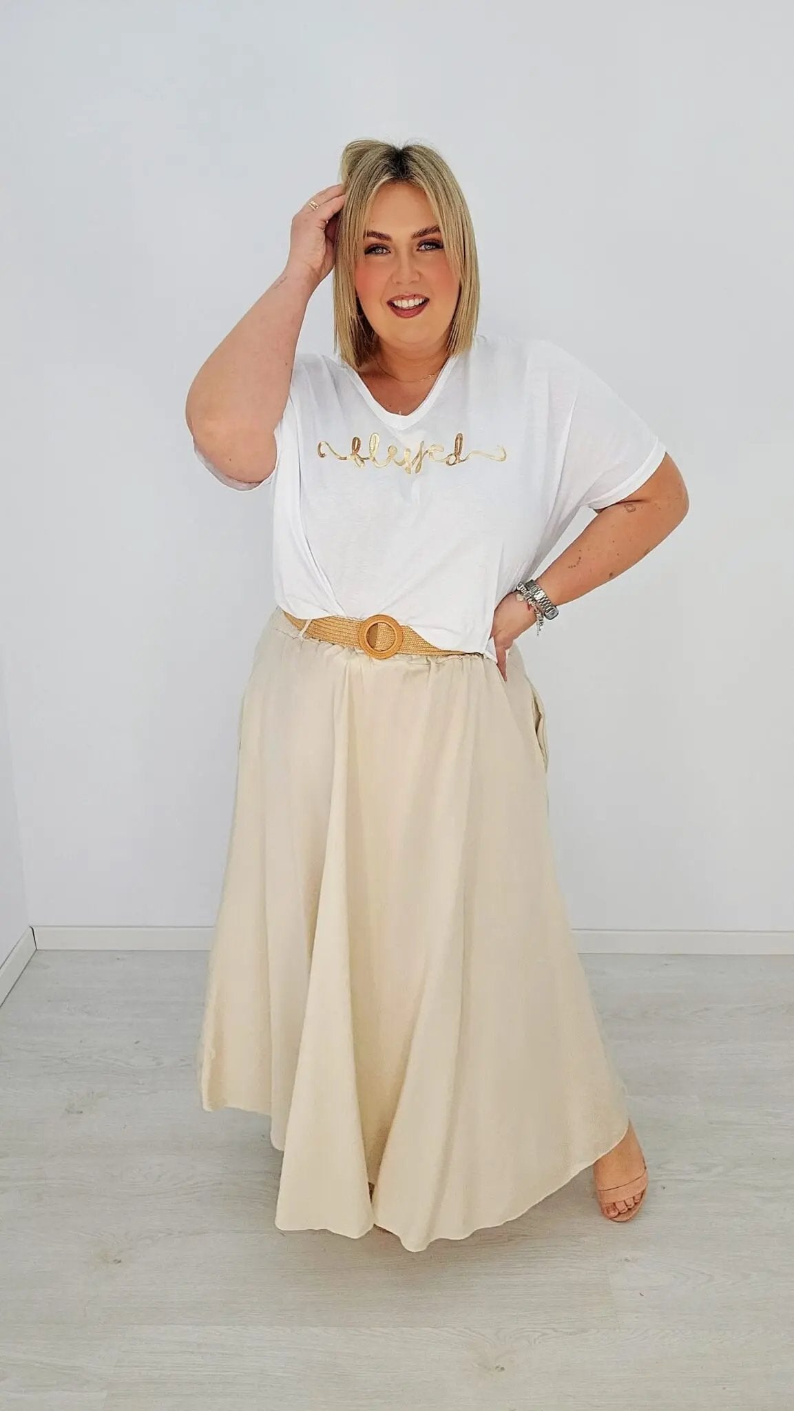 Stylowa spódnica maxi z plecionym paskiem - w 4 kolorach Stylowa XL