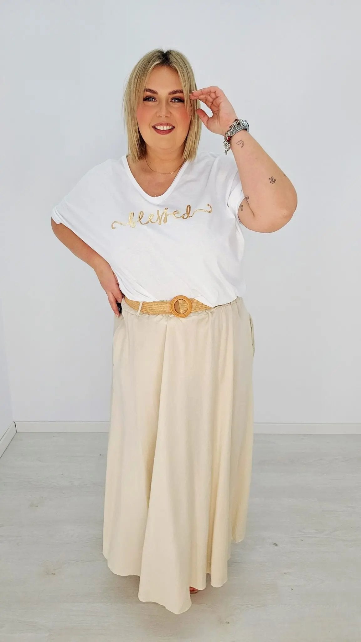 Stylowa spódnica maxi z plecionym paskiem - w 4 kolorach Stylowa XL