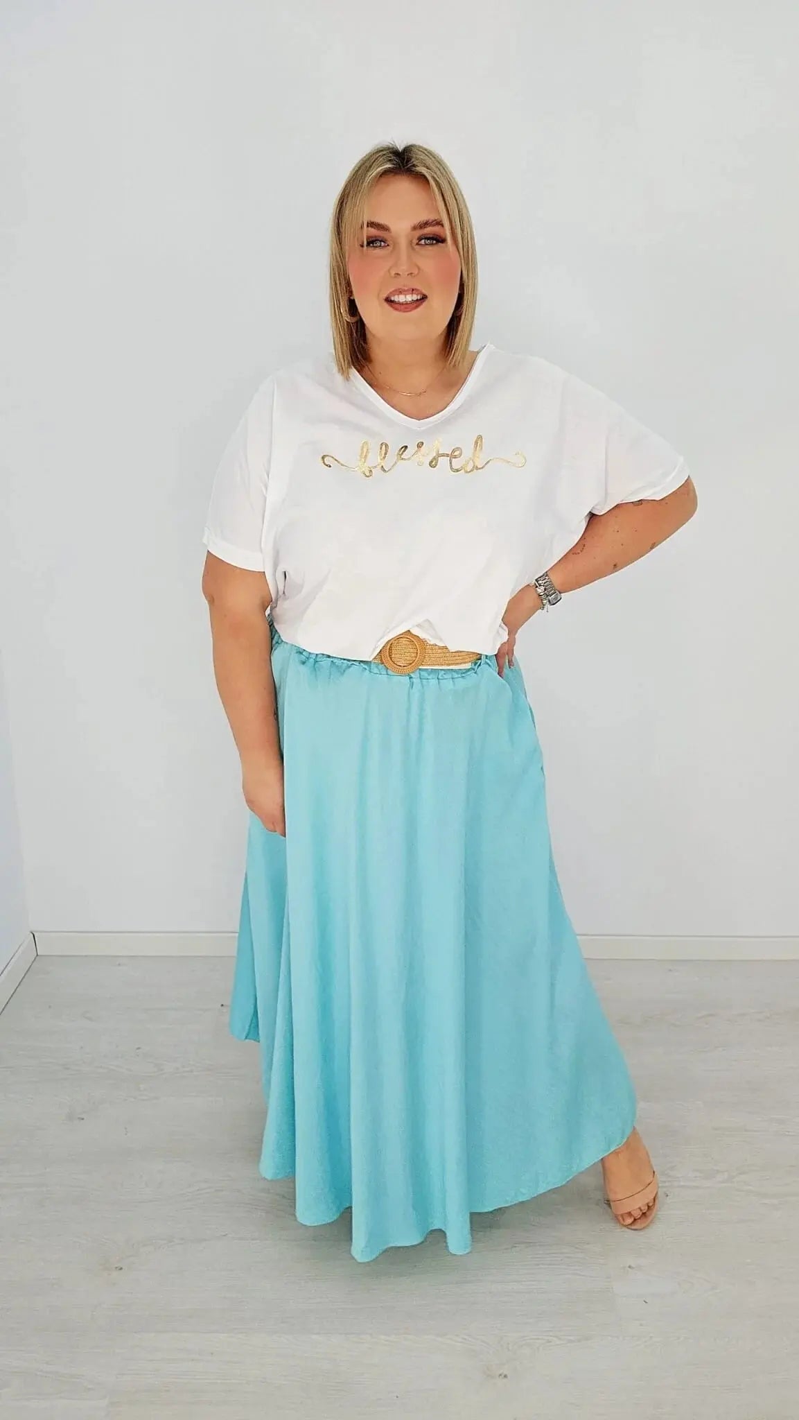 Stylowa spódnica maxi z plecionym paskiem - w 4 kolorach Stylowa XL