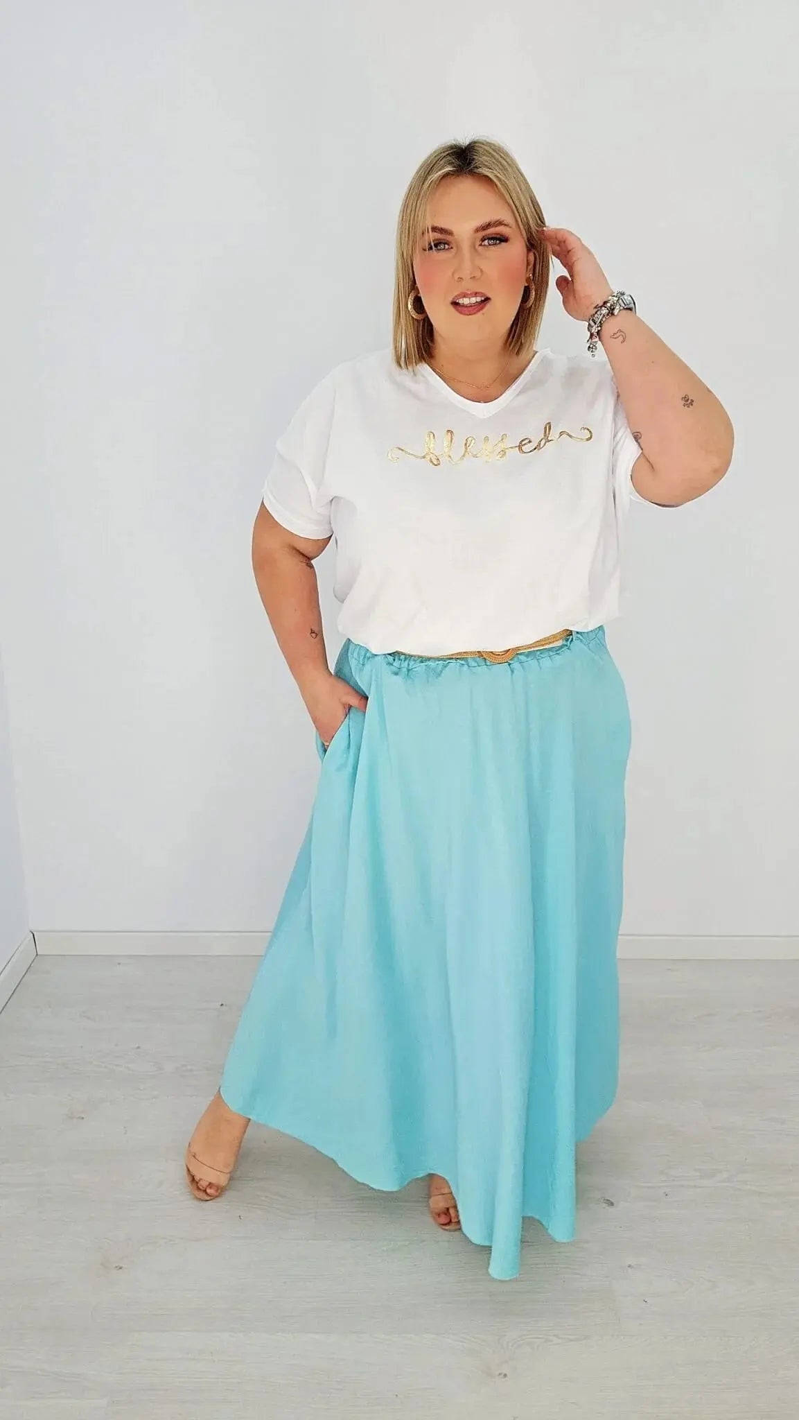 Stylowa spódnica maxi z plecionym paskiem - w 4 kolorach Stylowa XL