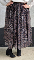 Stylowa spódnica midi z tiulem i wyrazistym printem w zwierzęce wzory zebry Stylowa XL