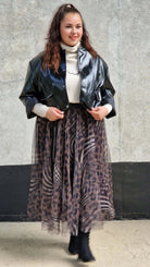 Stylowa spódnica midi z tiulem i wyrazistym printem w zwierzęce wzory zebry Stylowa XL