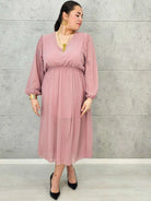 Sukienka Plus Size Dekolt w Serek – Talia z Gumką, Pasek, Podszewka XXL Stylowa XL