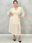 Sukienka Plus Size Dekolt w Serek – Talia z Gumką, Pasek, Podszewka XXL Stylowa XL