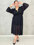 Sukienka Plus Size Dekolt w Serek – Talia z Gumką, Pasek, Podszewka XXL Stylowa XL