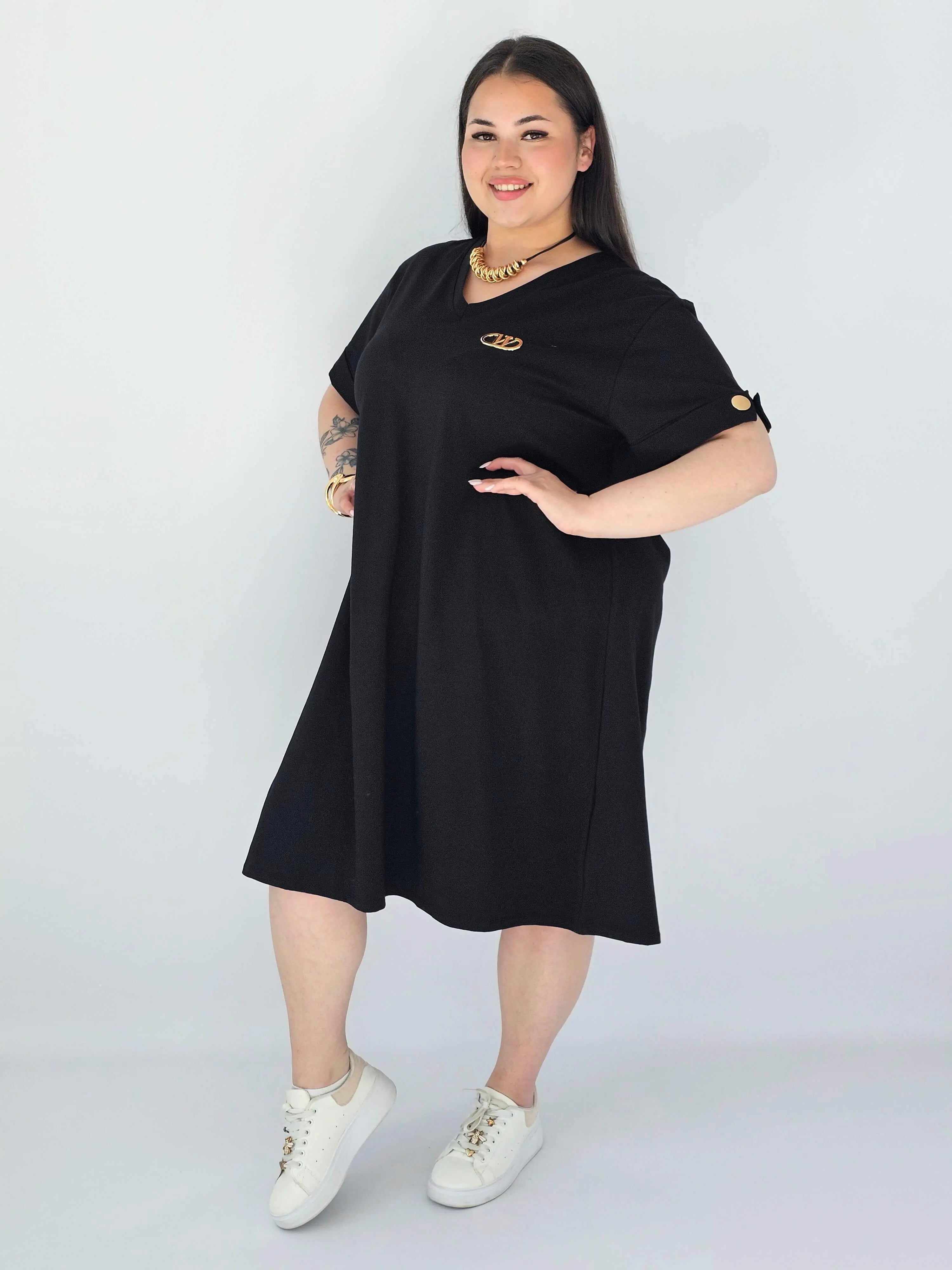 Sukienka Plus Size Luźna Z Dekoltem V I Ozdobnym Detalem Stylowa XL