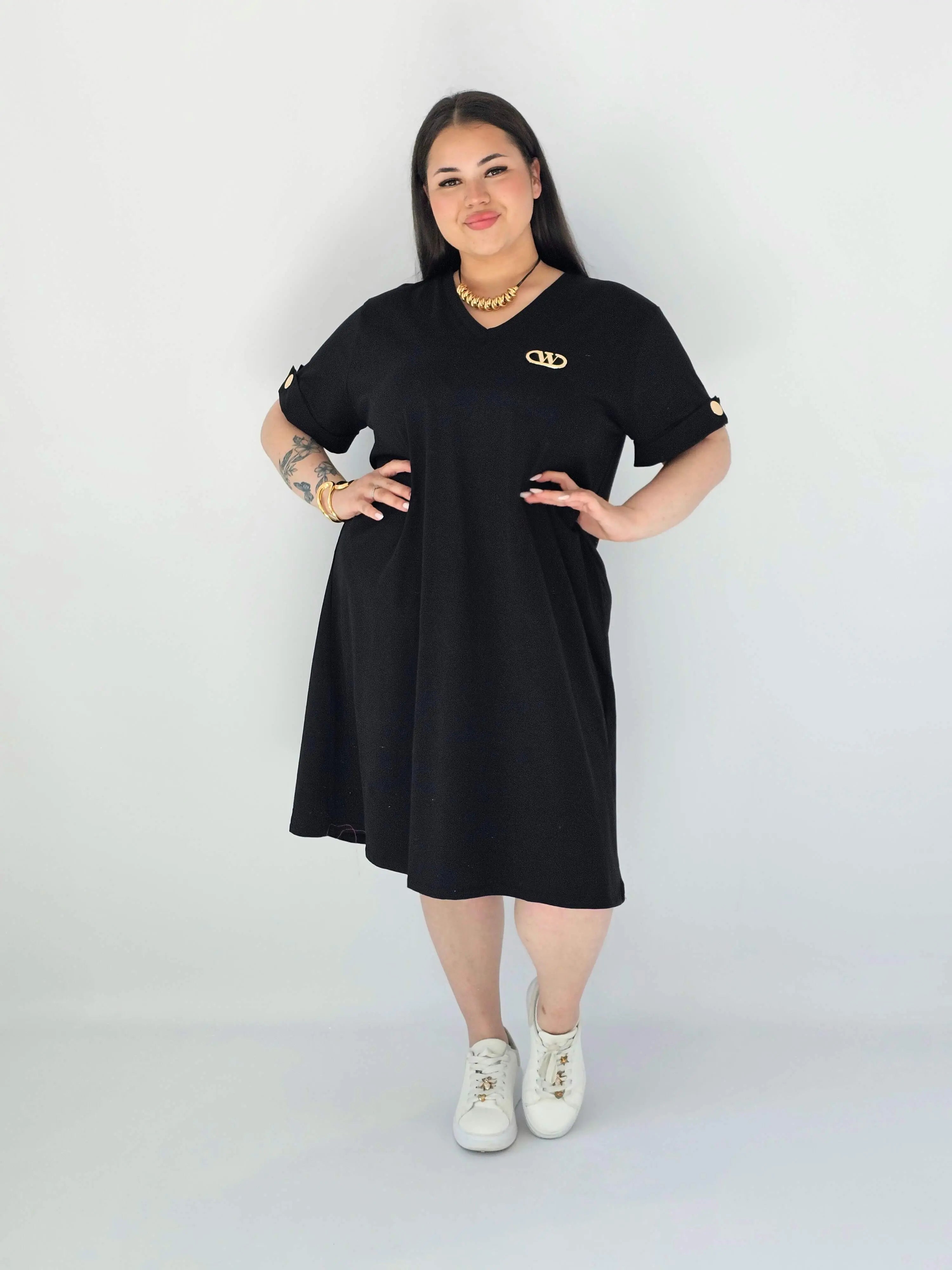 Sukienka Plus Size Luźna Z Dekoltem V I Ozdobnym Detalem Stylowa XL