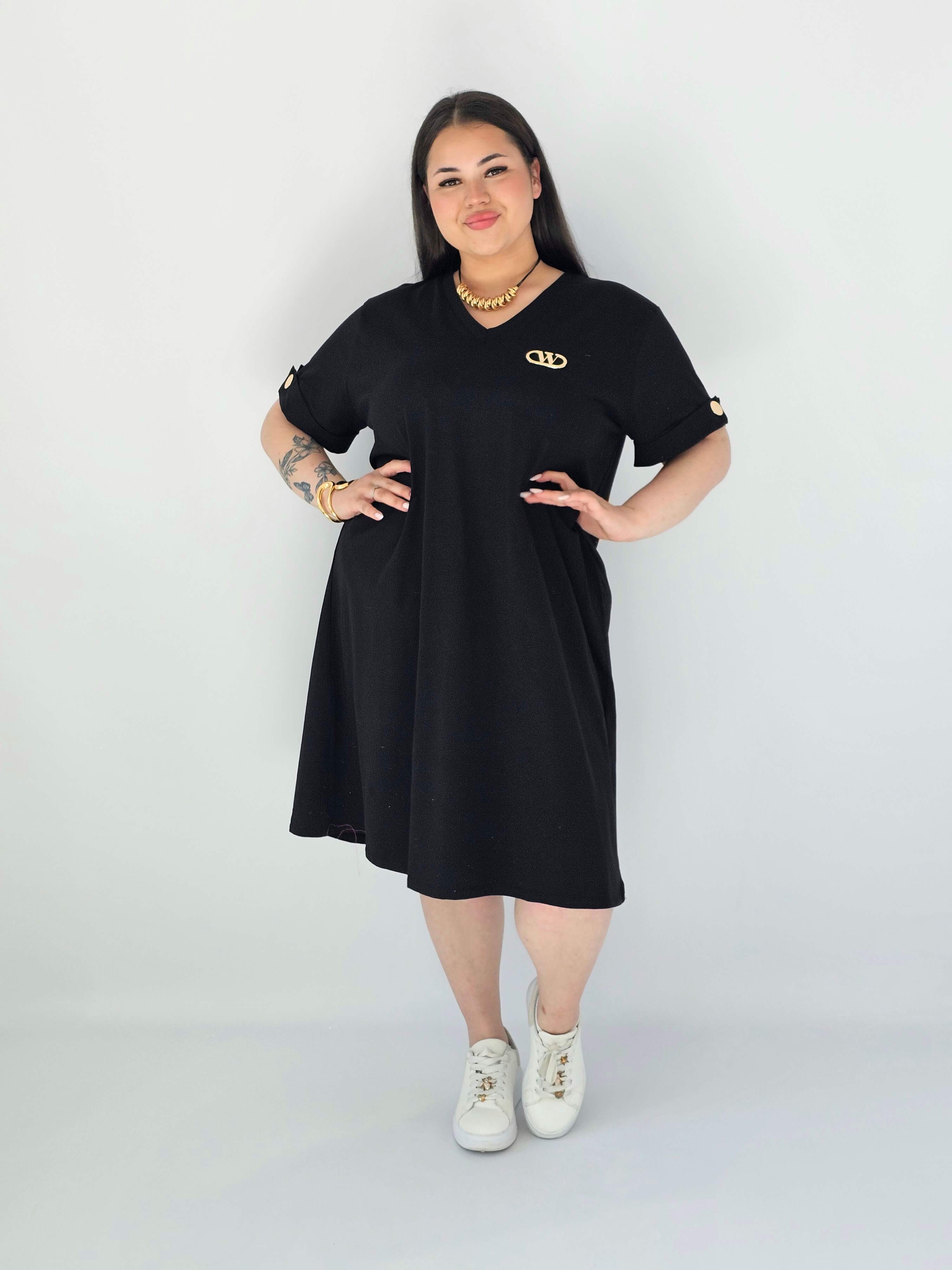 Sukienka Plus Size Luźna Z Dekoltem V I Ozdobnym Detalem Stylowa XL