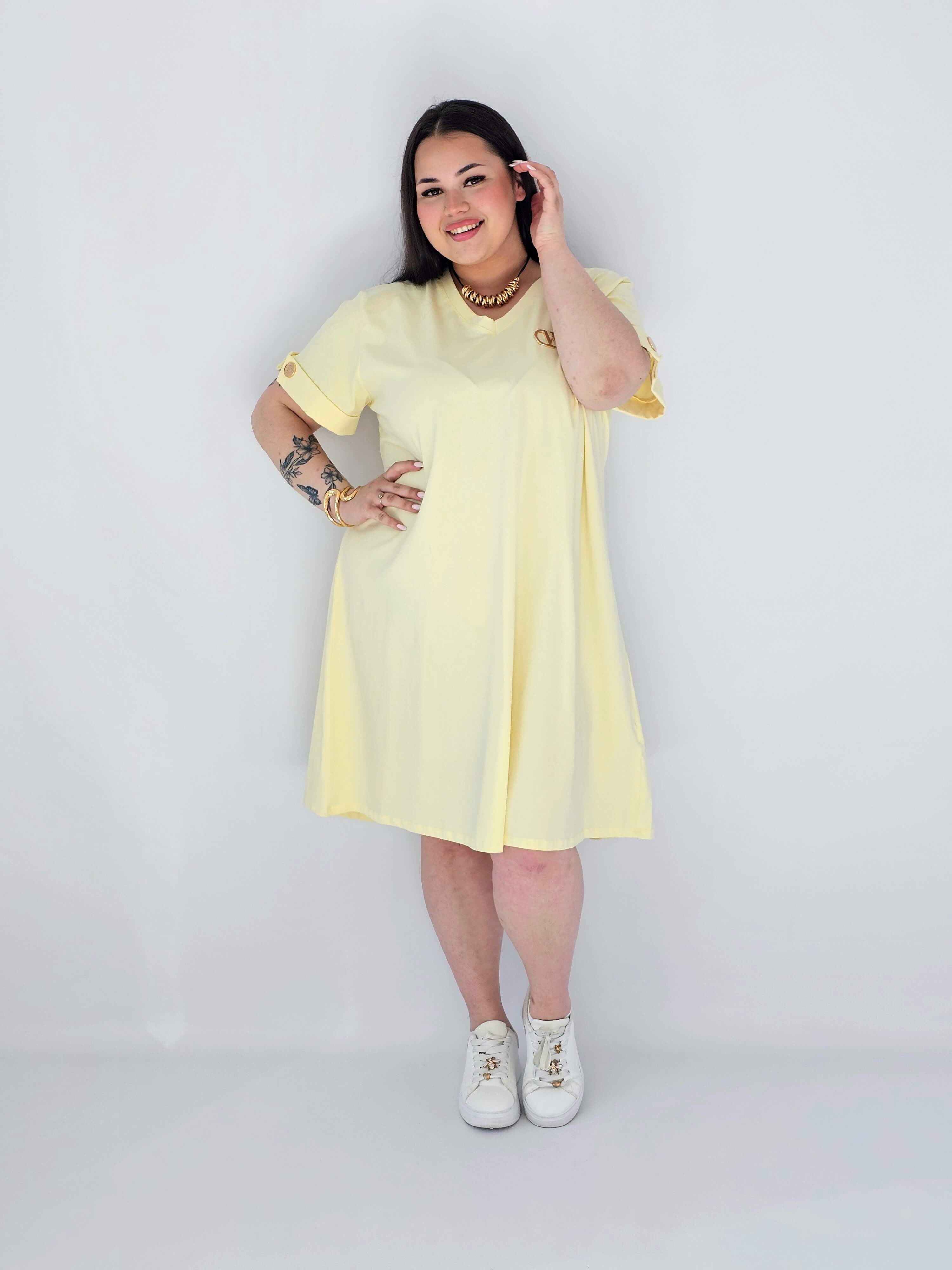 Sukienka Plus Size Luźna Z Dekoltem V I Ozdobnym Detalem Stylowa XL