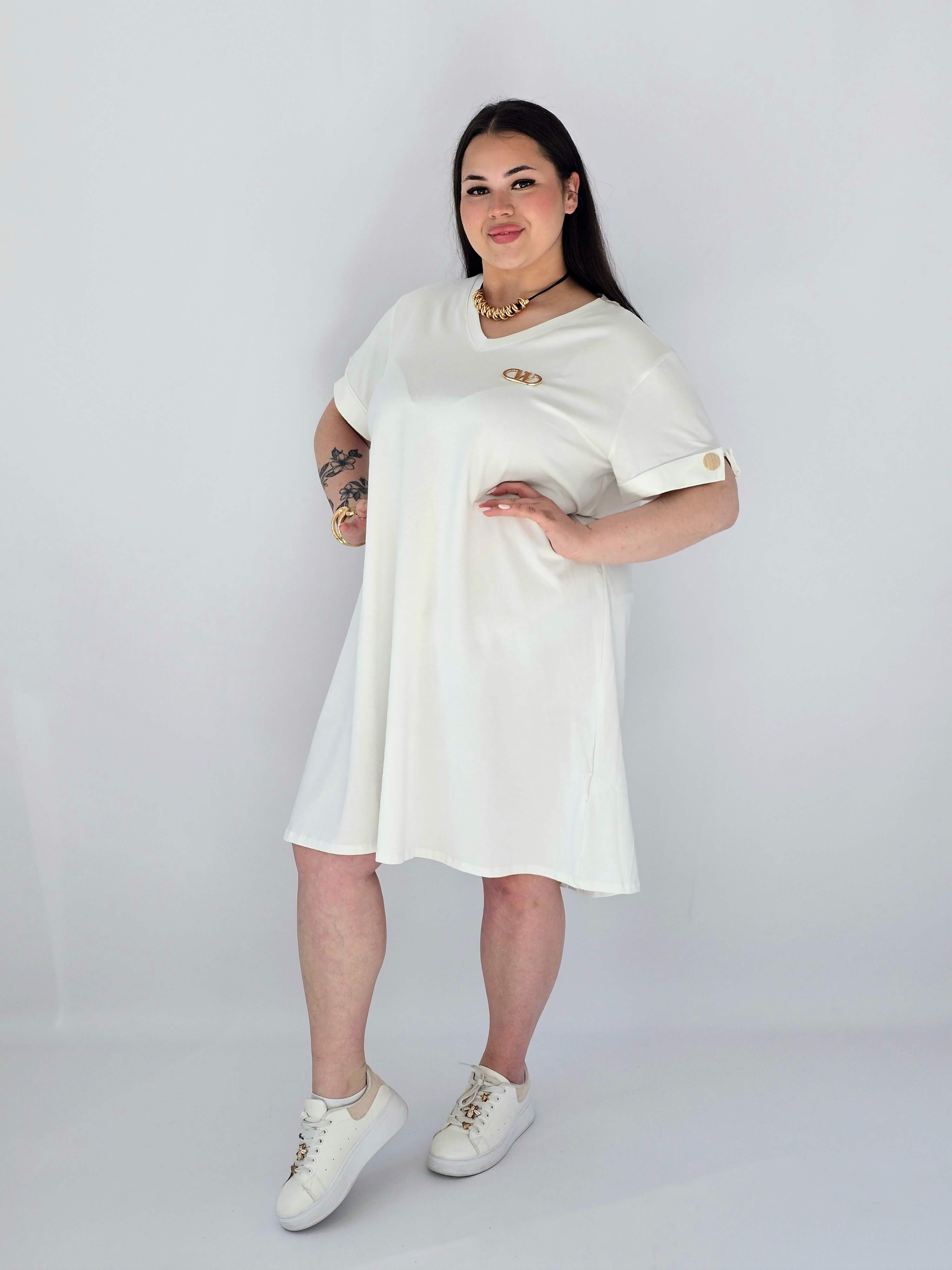 Sukienka Plus Size Luźna Z Dekoltem V I Ozdobnym Detalem Stylowa XL