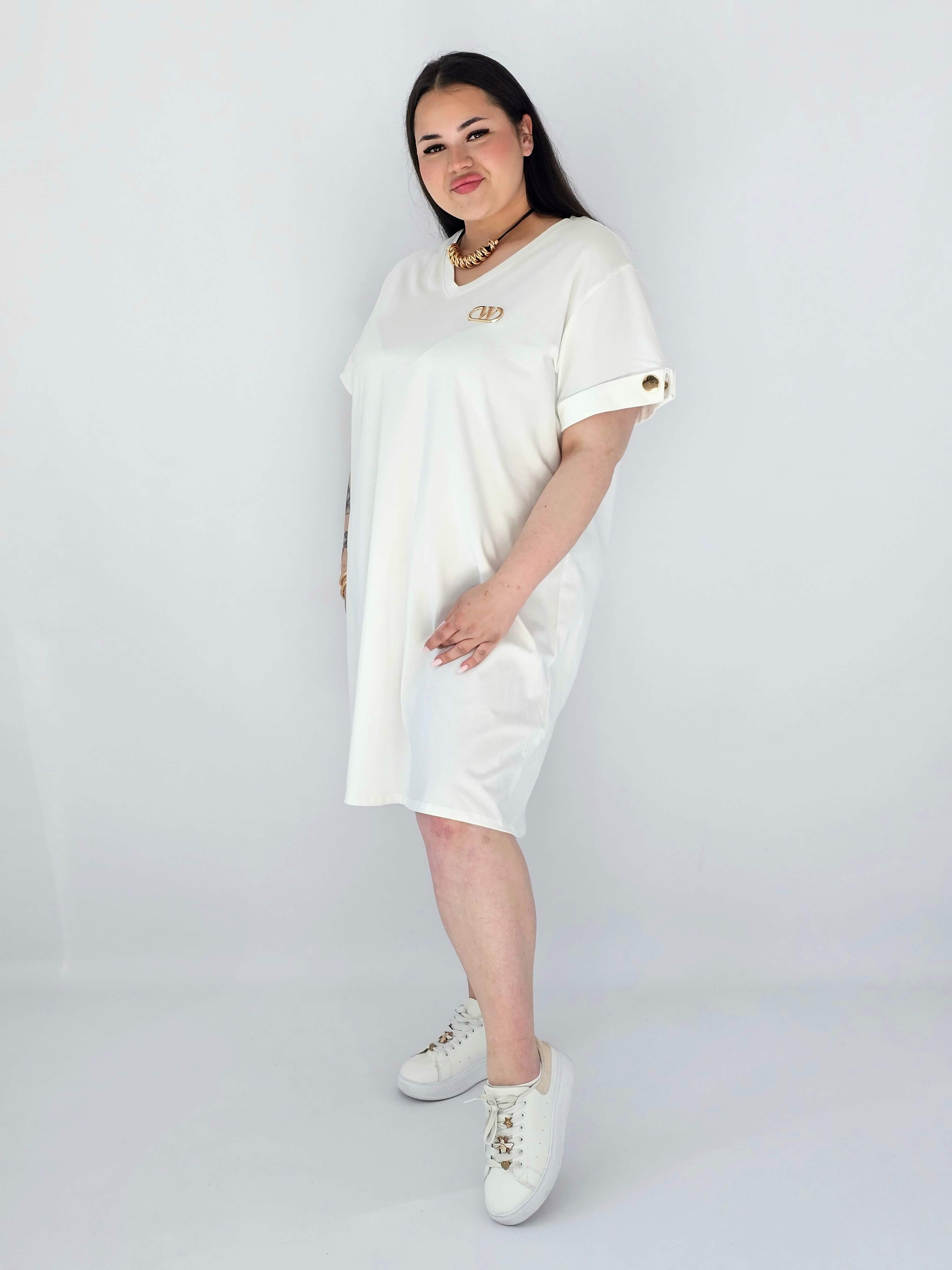 Sukienka Plus Size Luźna Z Dekoltem V I Ozdobnym Detalem Stylowa XL