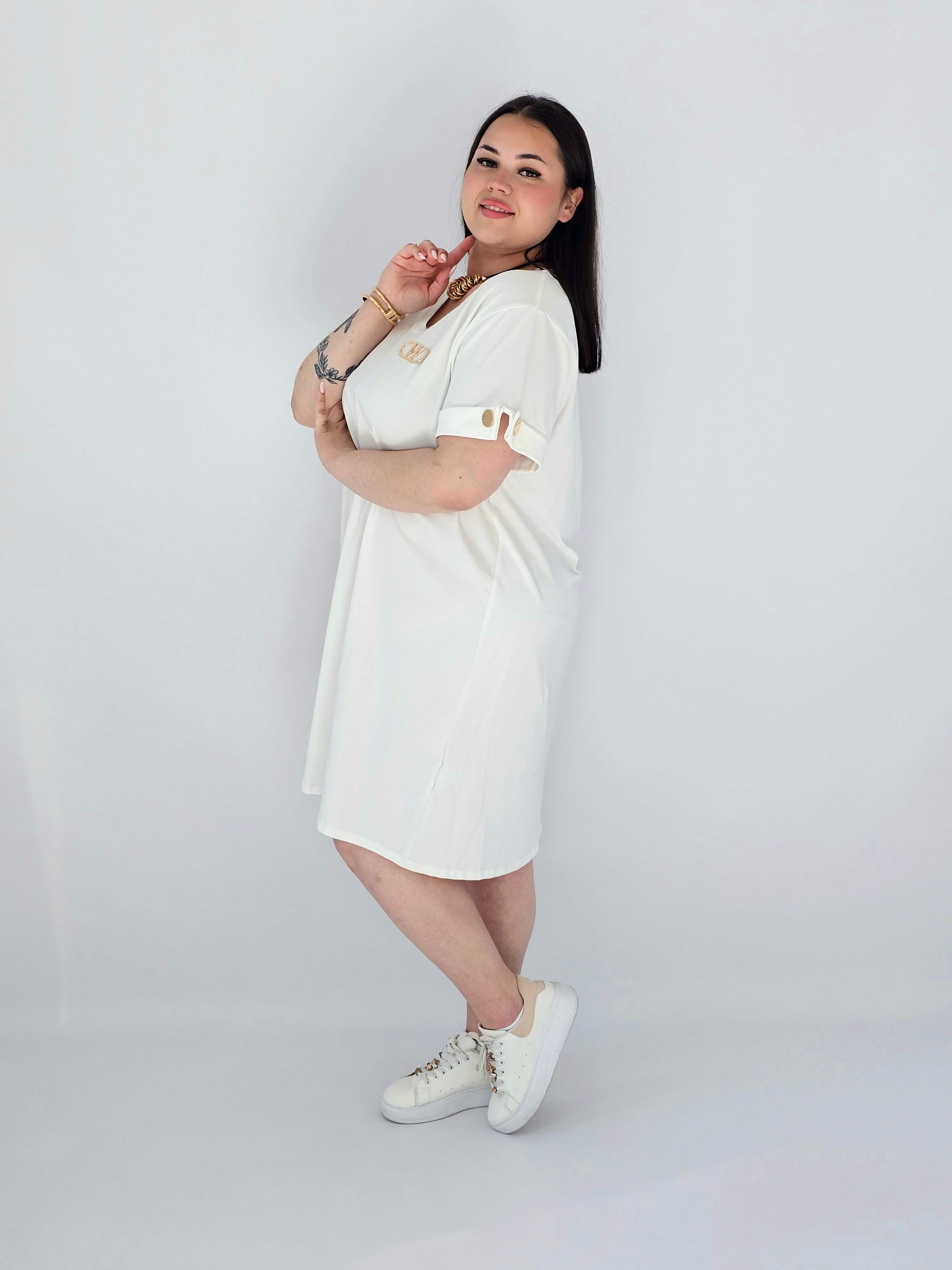 Sukienka Plus Size Luźna Z Dekoltem V I Ozdobnym Detalem Stylowa XL