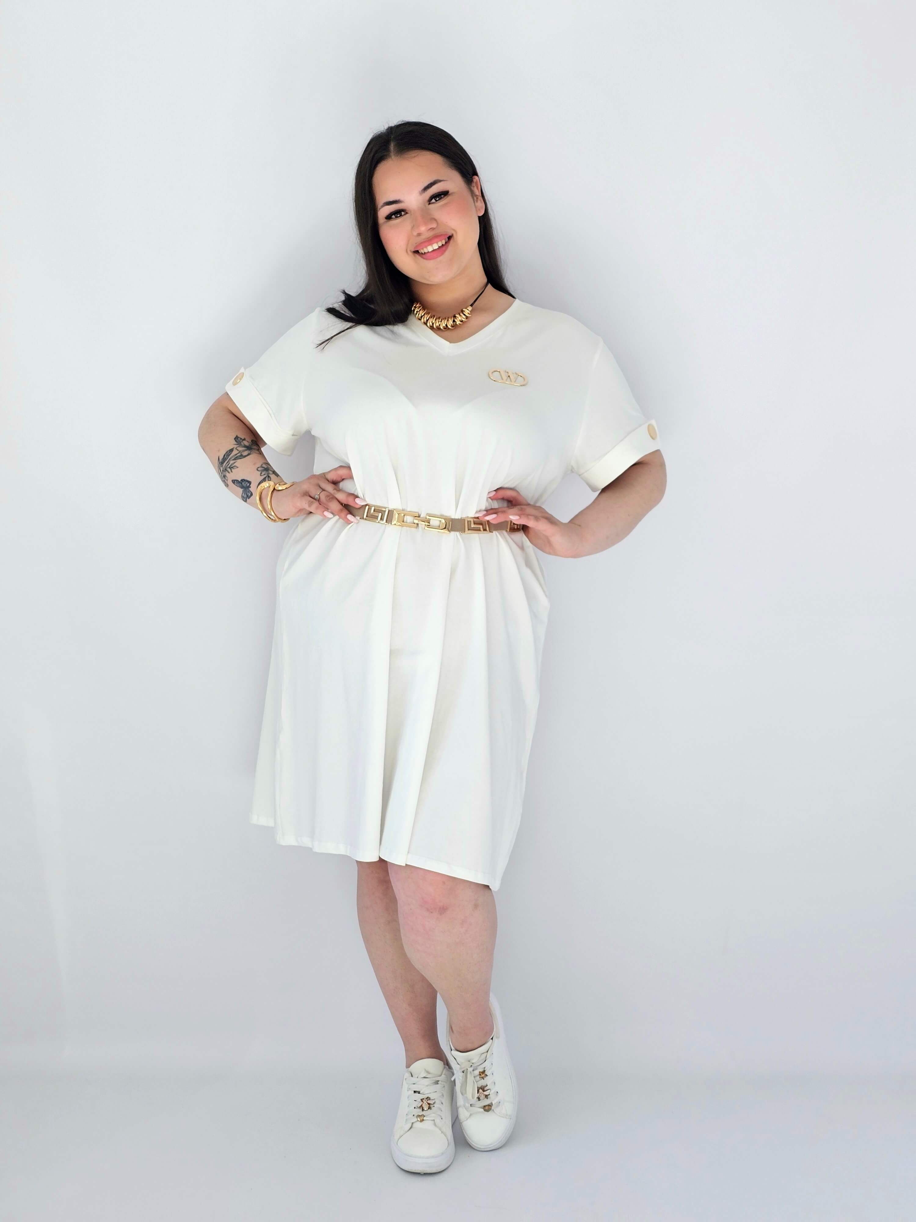 Sukienka Plus Size Luźna Z Dekoltem V I Ozdobnym Detalem Stylowa XL