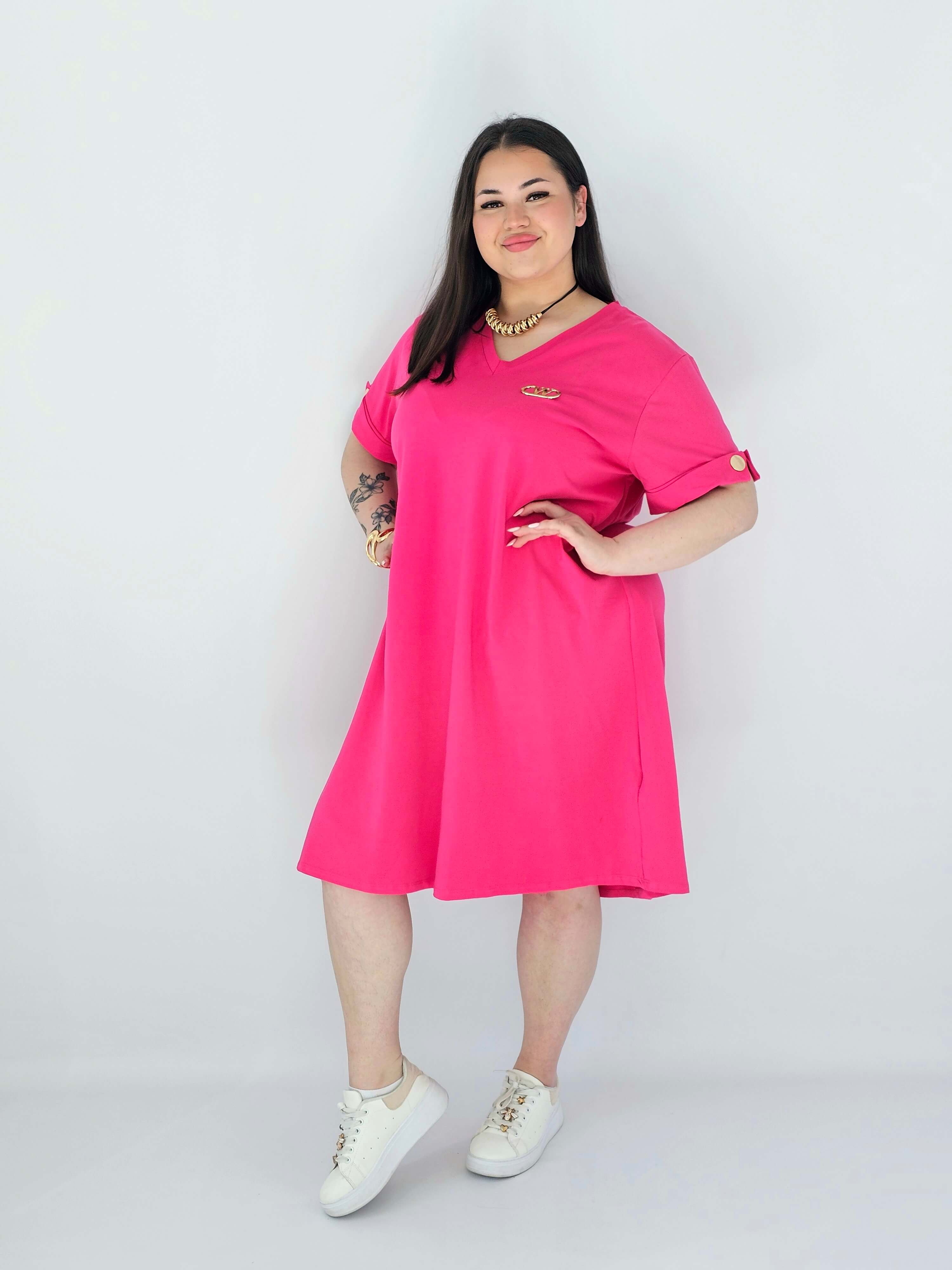 Sukienka Plus Size Luźna Z Dekoltem V I Ozdobnym Detalem Stylowa XL