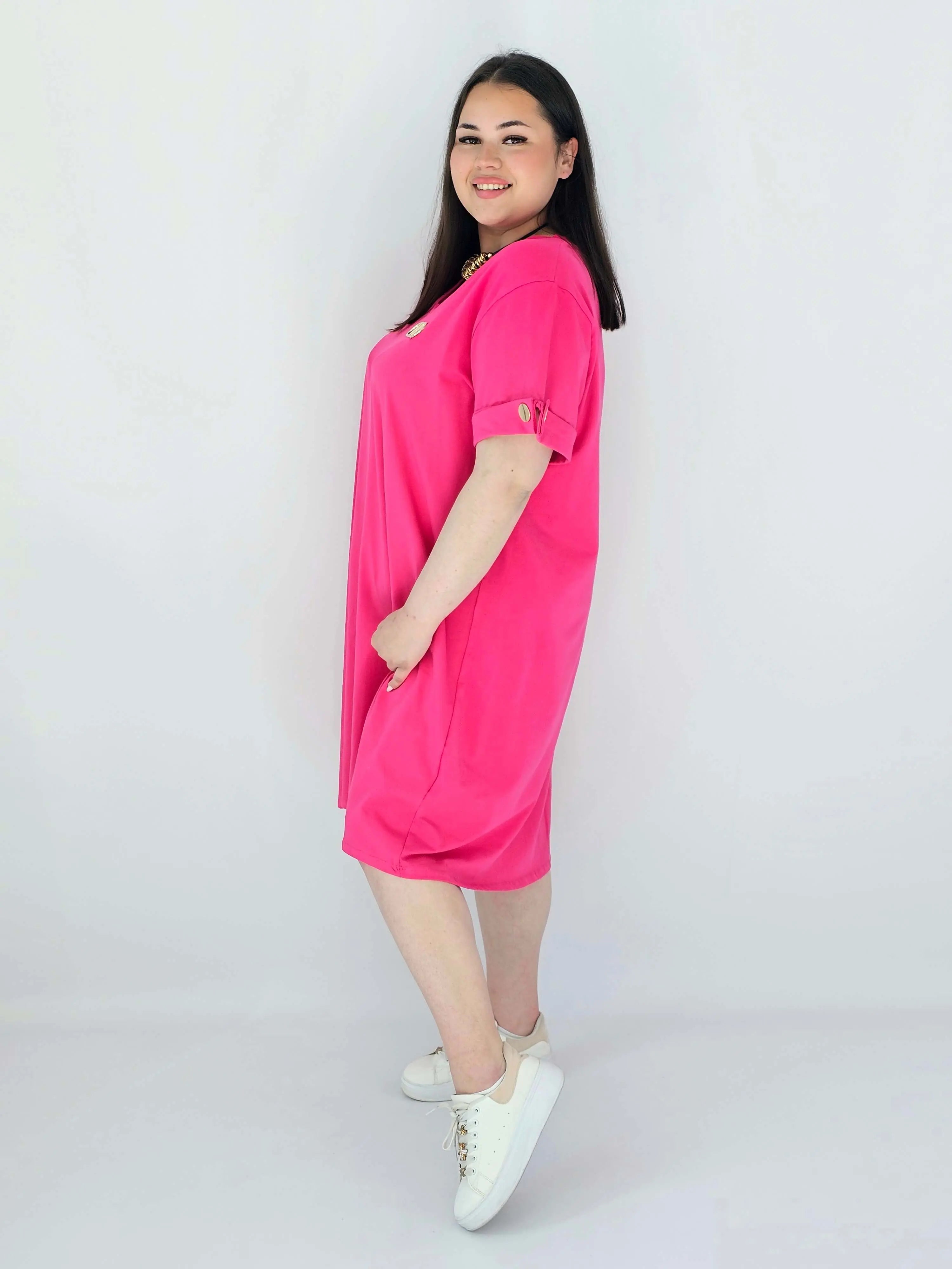 Sukienka Plus Size Luźna Z Dekoltem V I Ozdobnym Detalem Stylowa XL