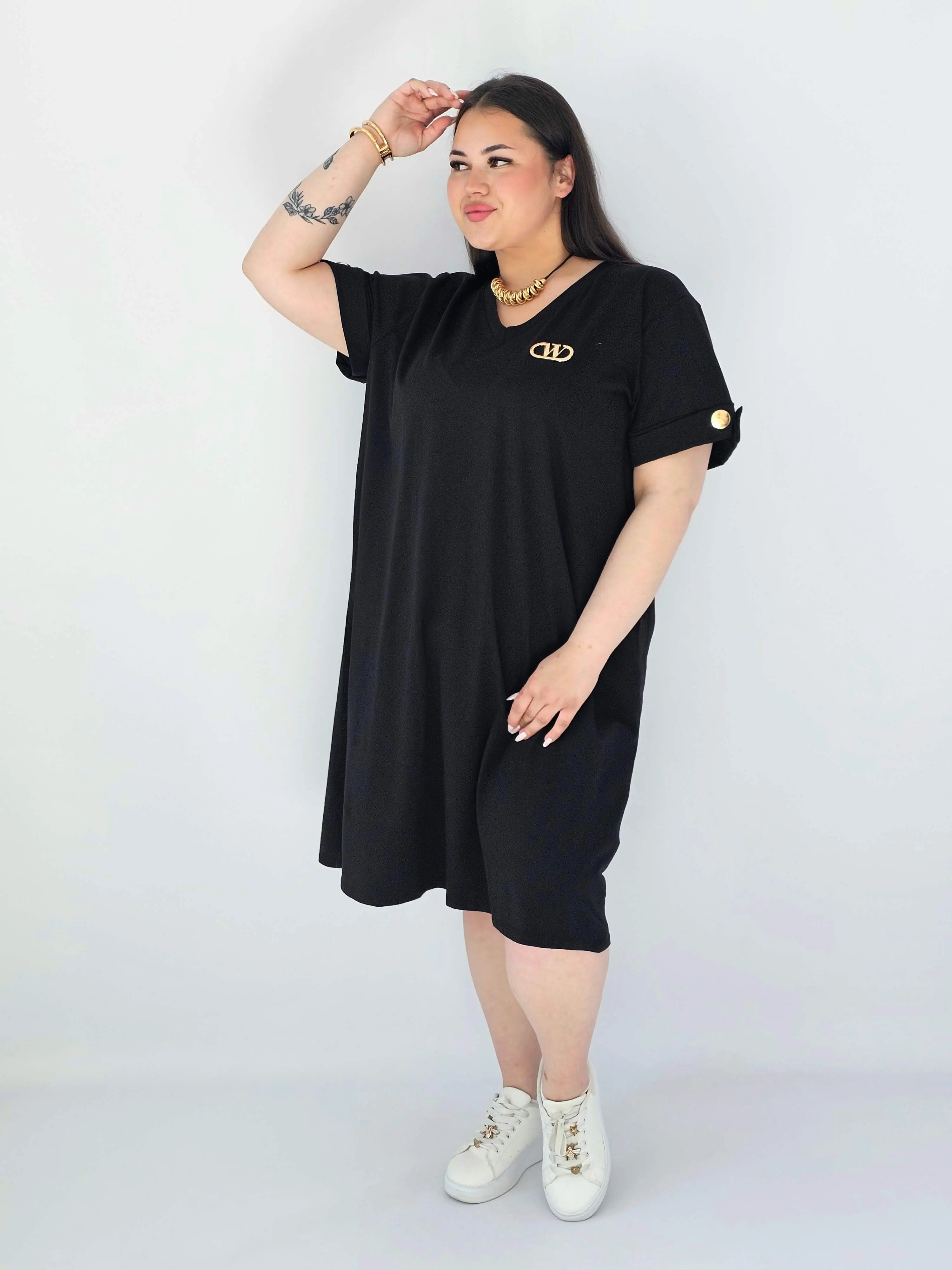 Sukienka Plus Size Luźna Z Dekoltem V I Ozdobnym Detalem Stylowa XL