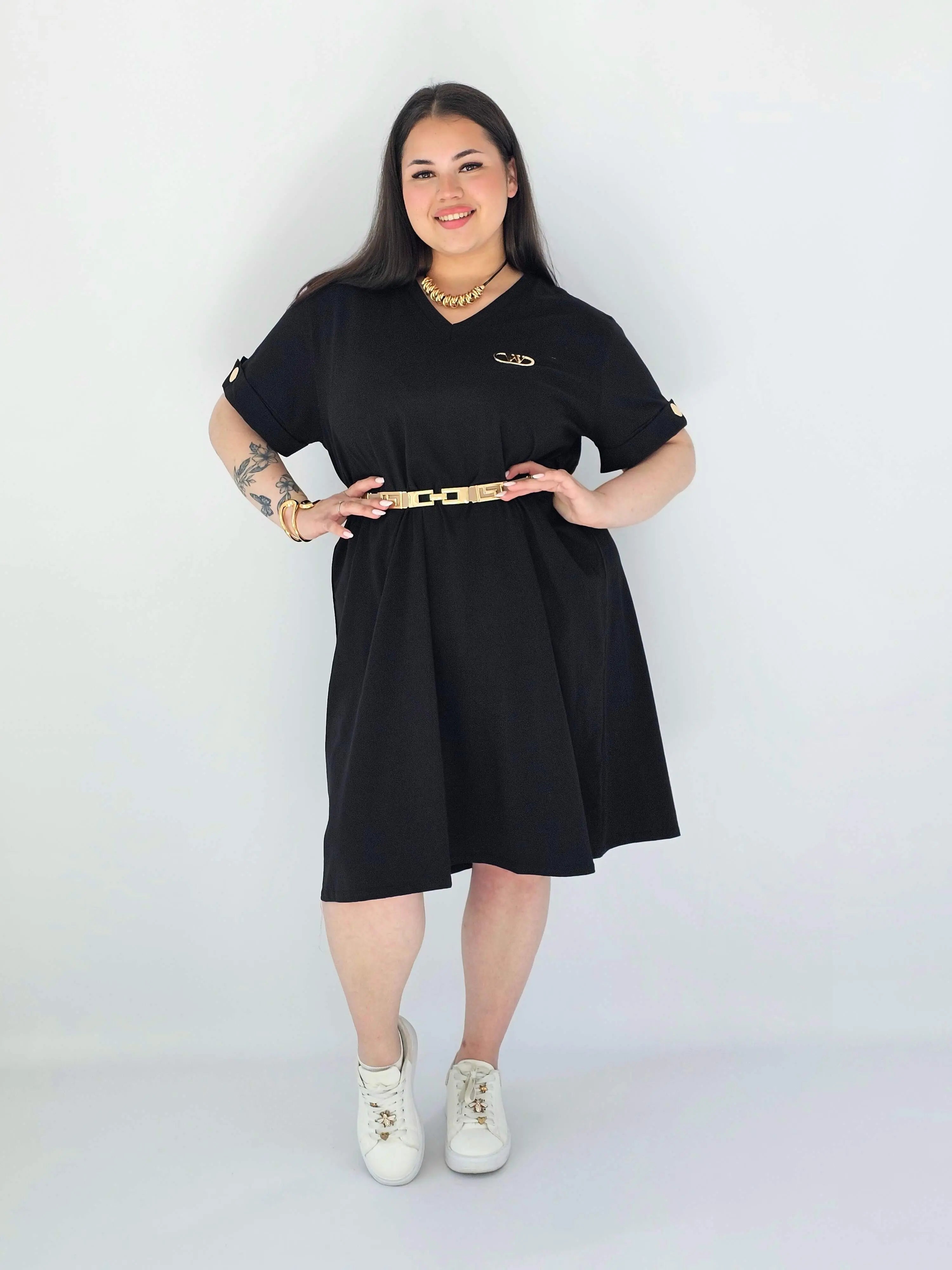 Sukienka Plus Size Luźna Z Dekoltem V I Ozdobnym Detalem Stylowa XL
