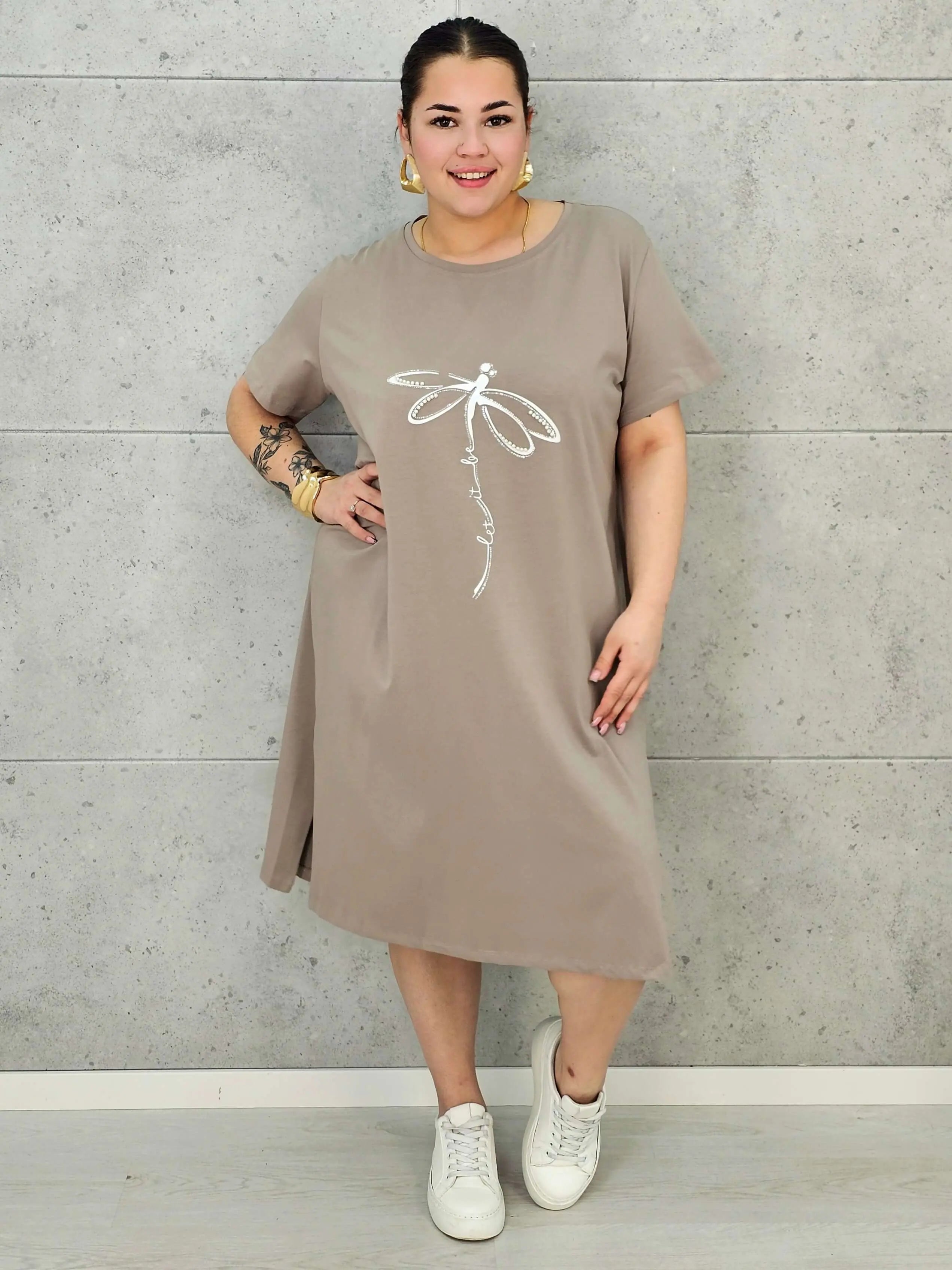 Sukienka Plus Size Luźny Krój – Modna, Wygodna, Z Aplikacją Ważki XXL Stylowa XL