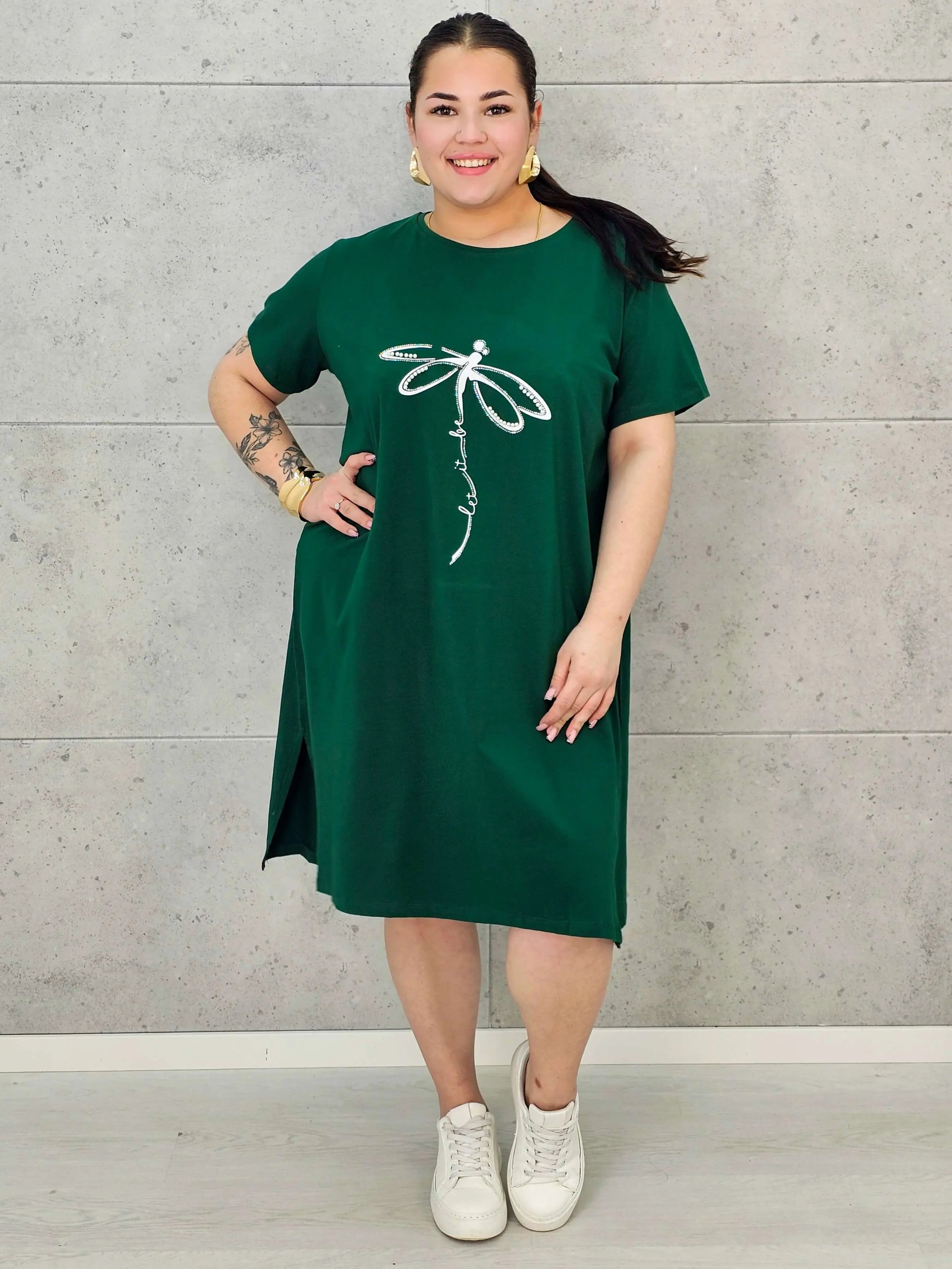 Sukienka Plus Size Luźny Krój – Modna, Wygodna, Z Aplikacją Ważki XXL Stylowa XL