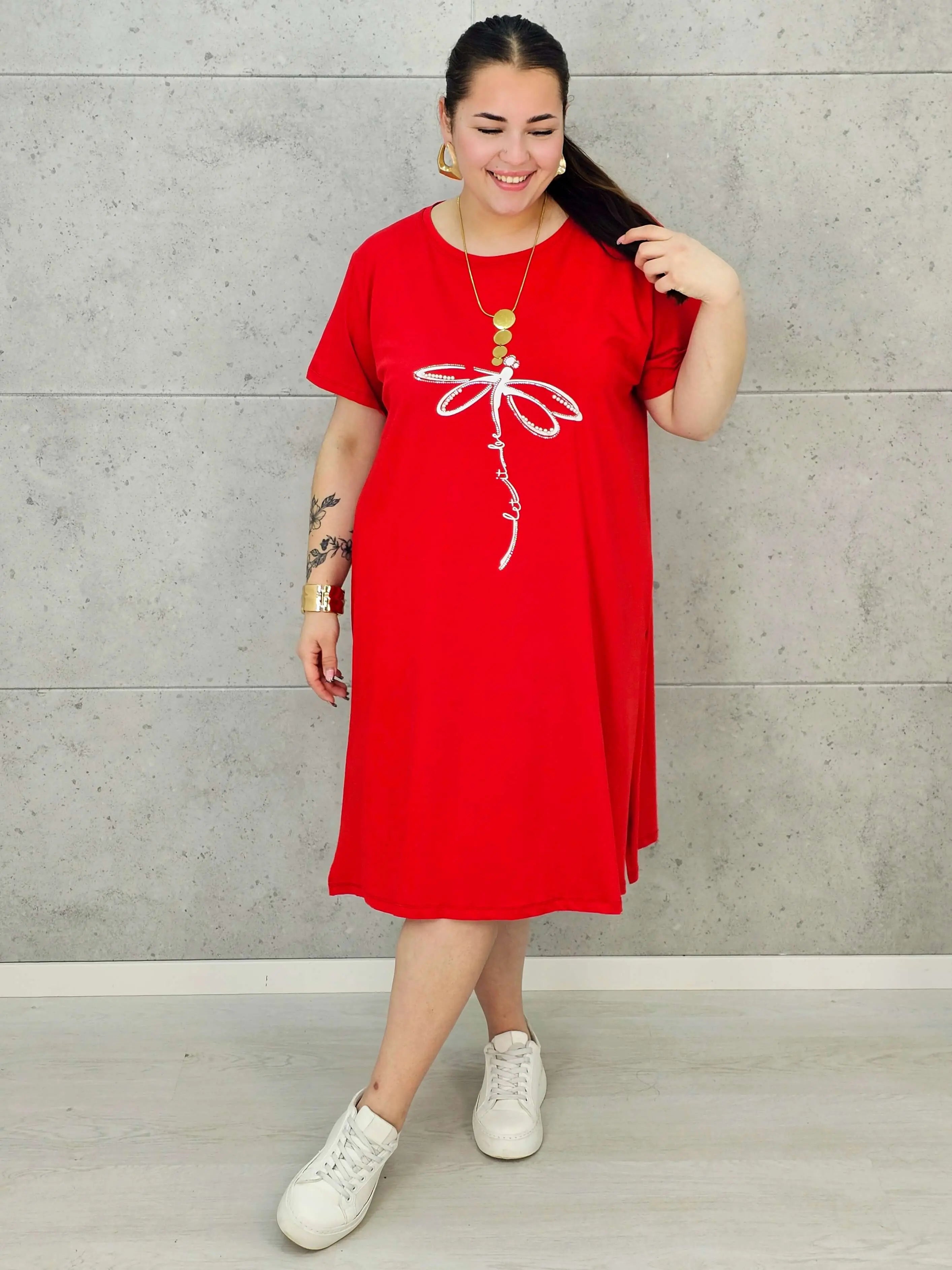 Sukienka Plus Size Luźny Krój – Modna, Wygodna, Z Aplikacją Ważki XXL Stylowa XL