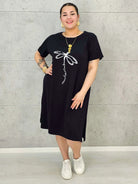 Sukienka Plus Size Luźny Krój – Modna, Wygodna, Z Aplikacją Ważki XXL Stylowa XL