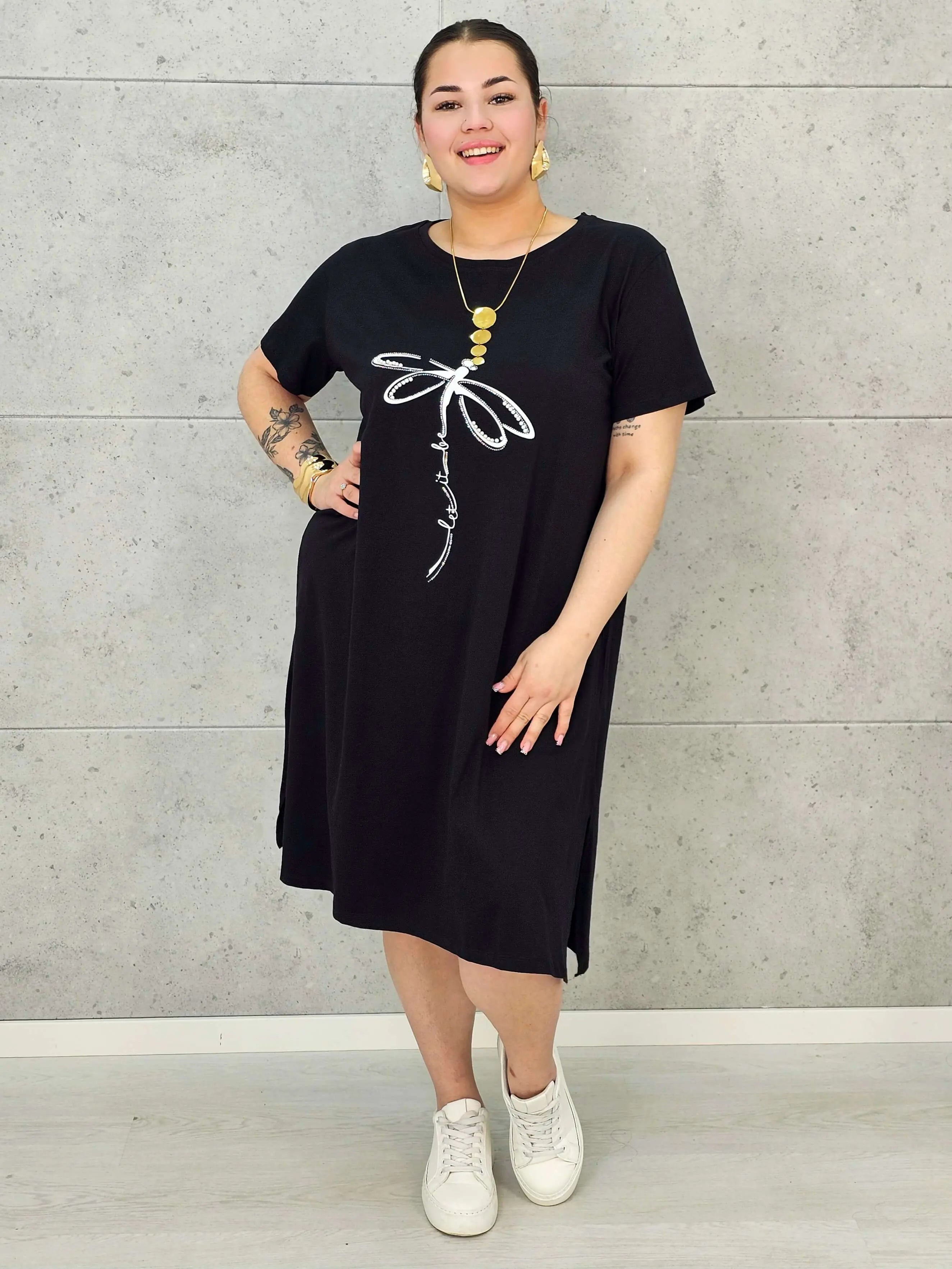 Sukienka Plus Size Luźny Krój – Modna, Wygodna, Z Aplikacją Ważki XXL Stylowa XL