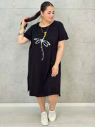 Sukienka Plus Size Luźny Krój – Modna, Wygodna, Z Aplikacją Ważki XXL Stylowa XL