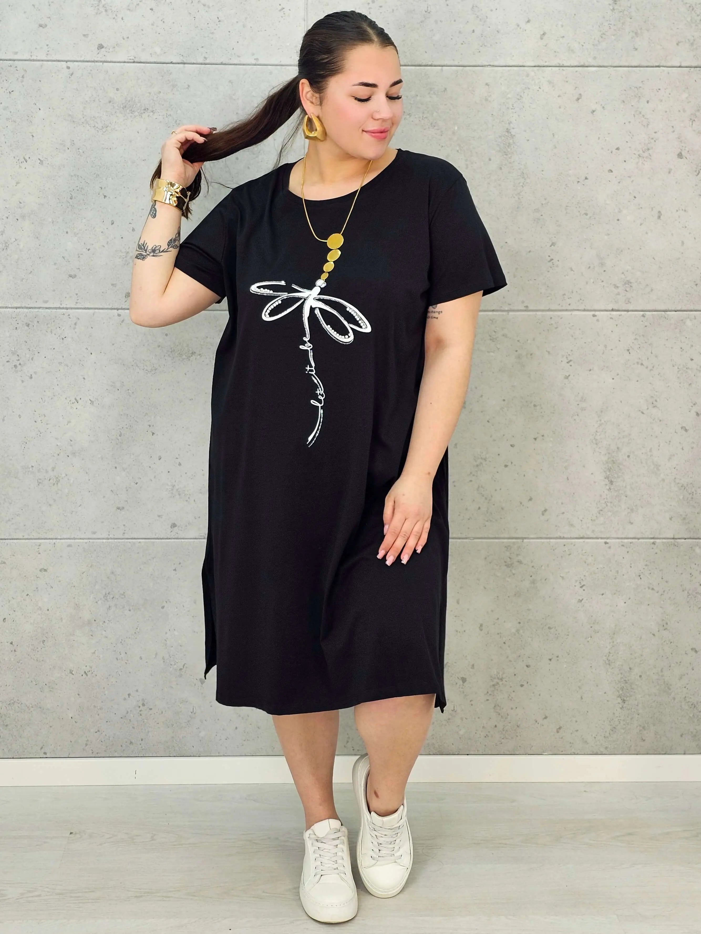 Sukienka Plus Size Luźny Krój – Modna, Wygodna, Z Aplikacją Ważki XXL Stylowa XL