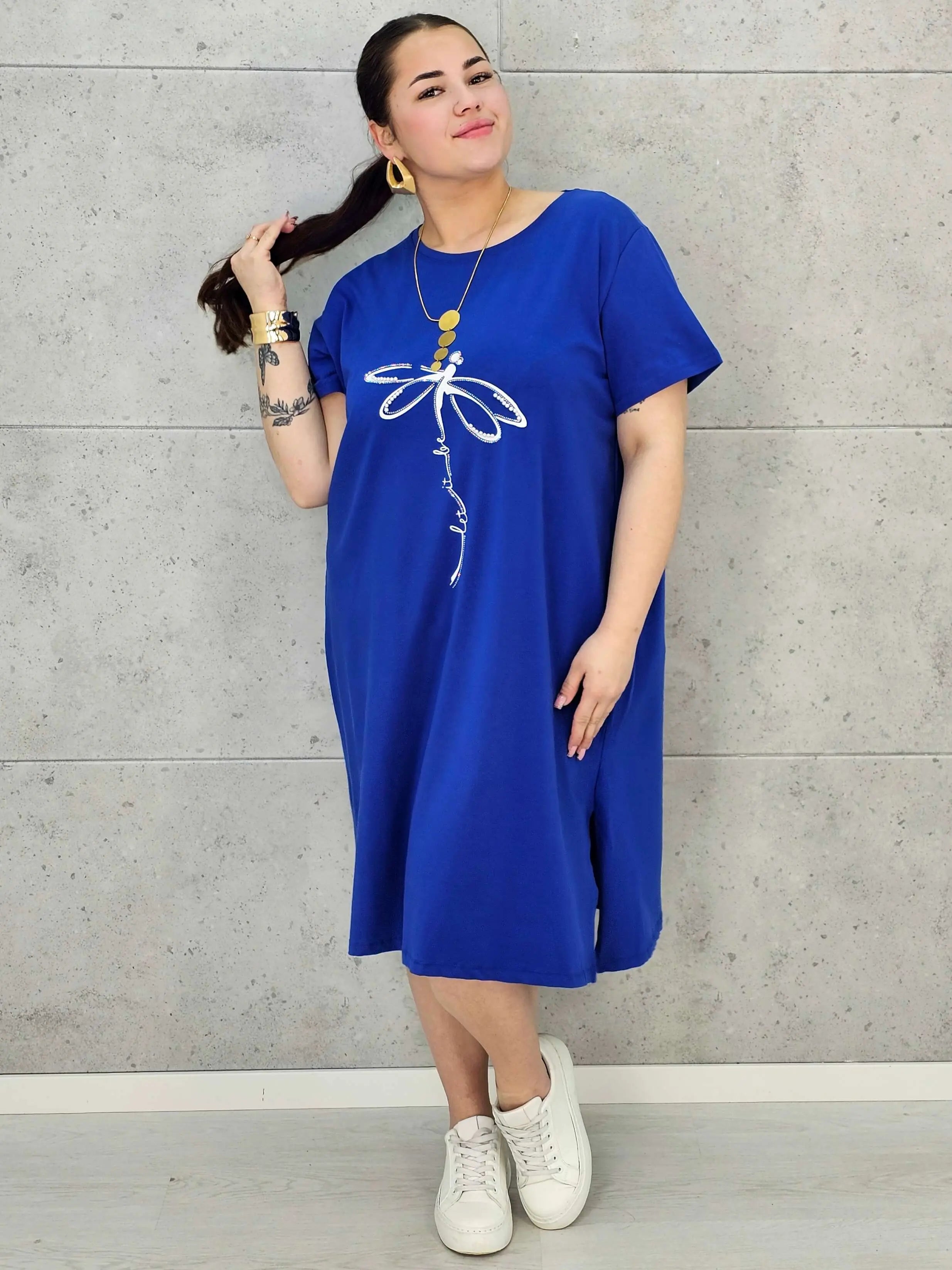 Sukienka Plus Size Luźny Krój – Modna, Wygodna, Z Aplikacją Ważki XXL Stylowa XL